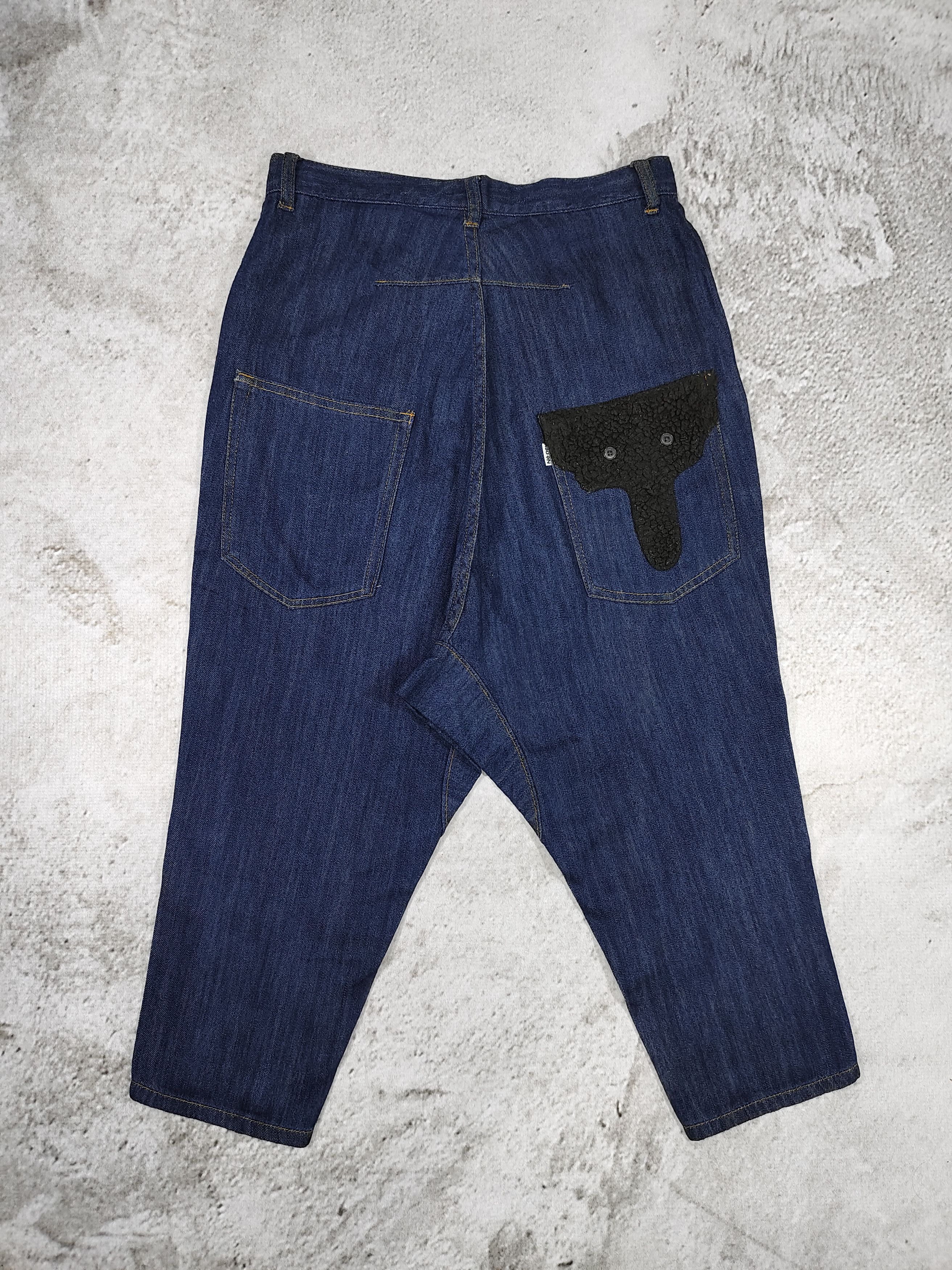Ne-Net 00s Ne-net- Elephant Pacth Drop Crotch Cropped Denim Pants Size 29" - 1 Thumbnail