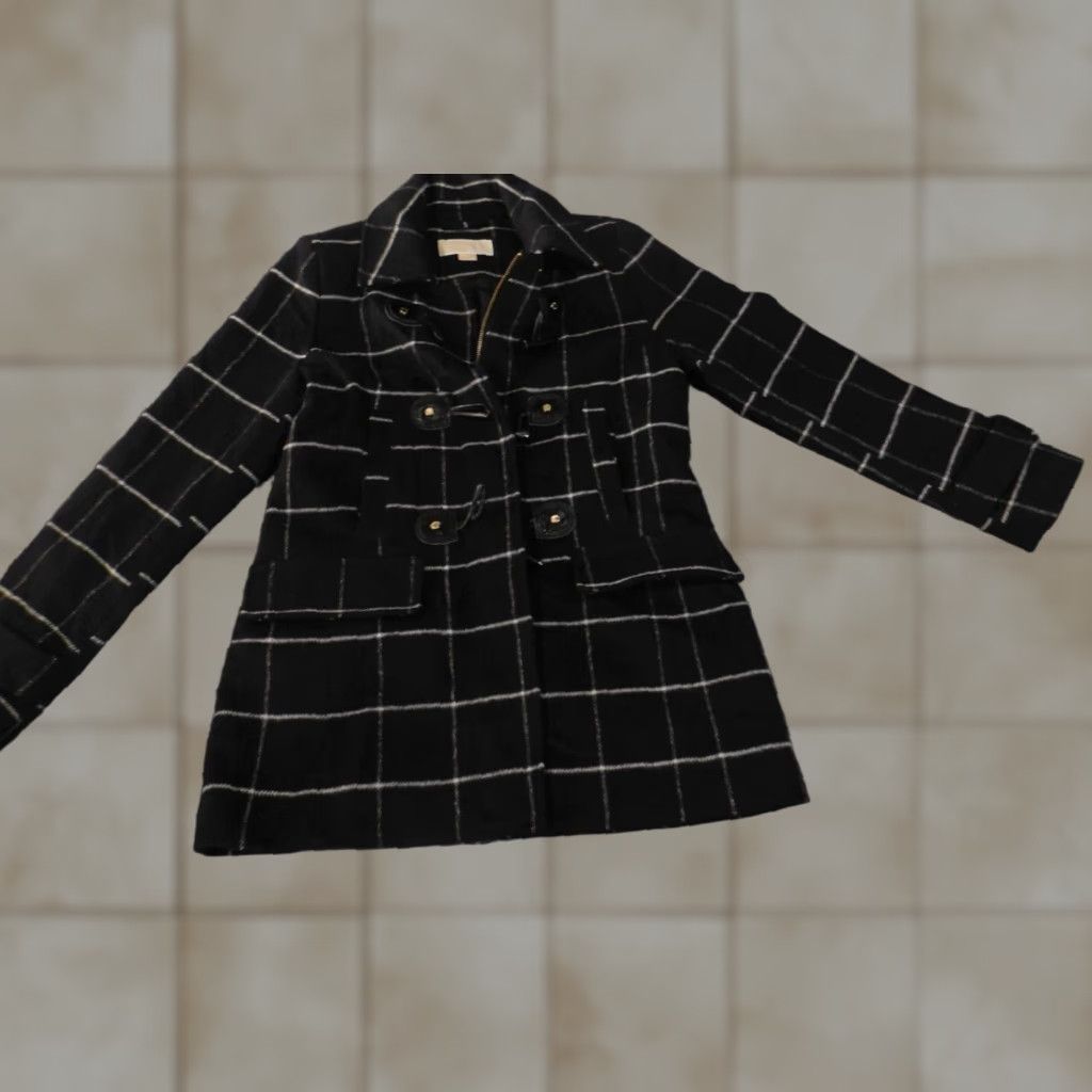 Michael Kors Michael Kors Jacket Women Pea Coat Plaid Wool Black Lining Polyester Toggle Mid-Length Size 4 Regular Chenille? Size S / US 4 / IT 40 - 1 Thumbnail