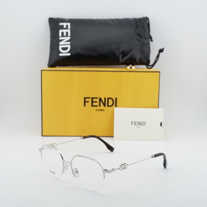 Fendi Fendi FE50104F 016 Eyeglasses Shiny Palladium 53mm Round Size ONE SIZE - 1 Thumbnail