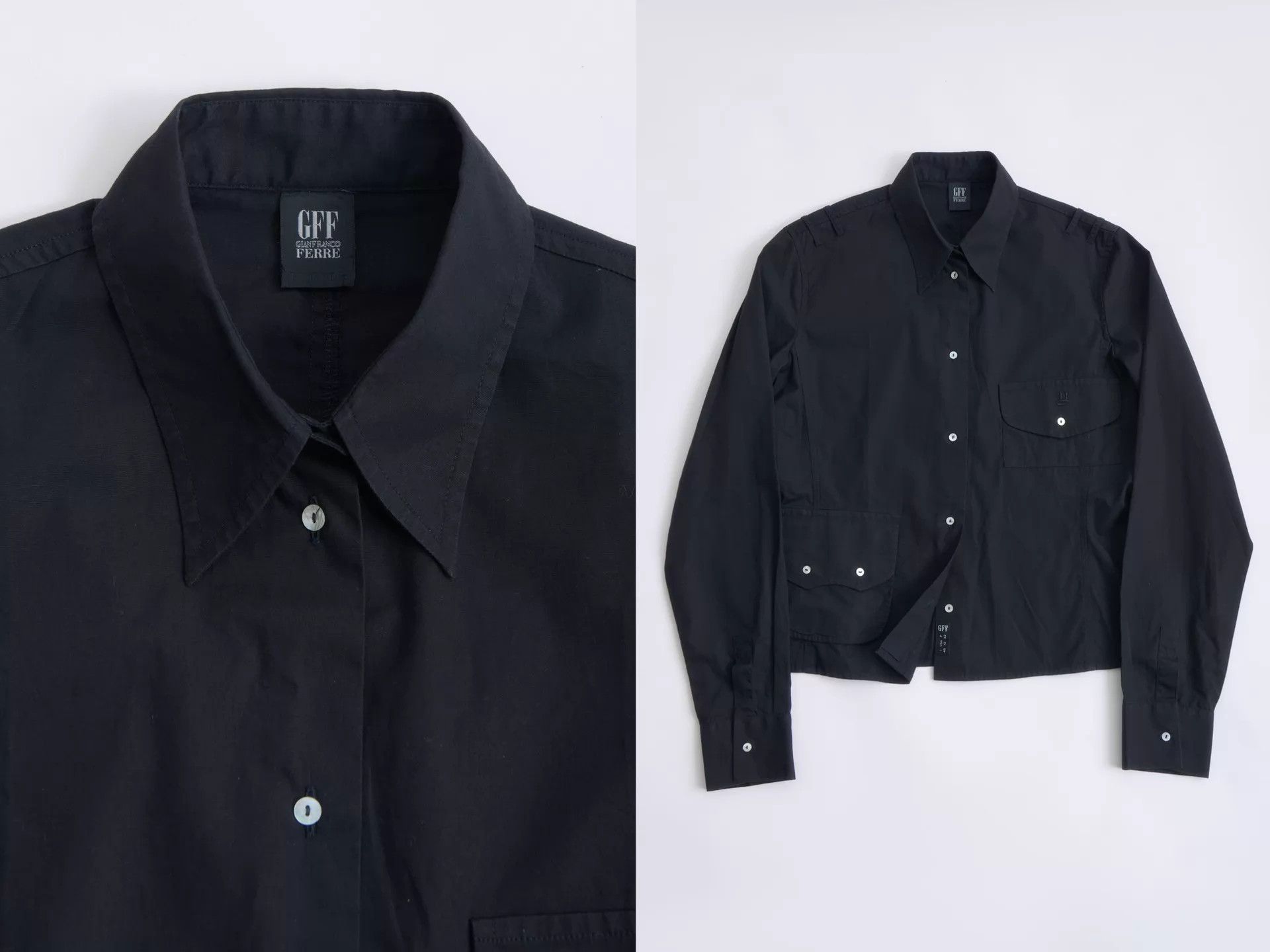 Gianfranco Ferre GIANFRANCO FERRE 90s GFF Black Structured Military Shirt Size M / US 6-8 / IT 42-44 - 8 Thumbnail