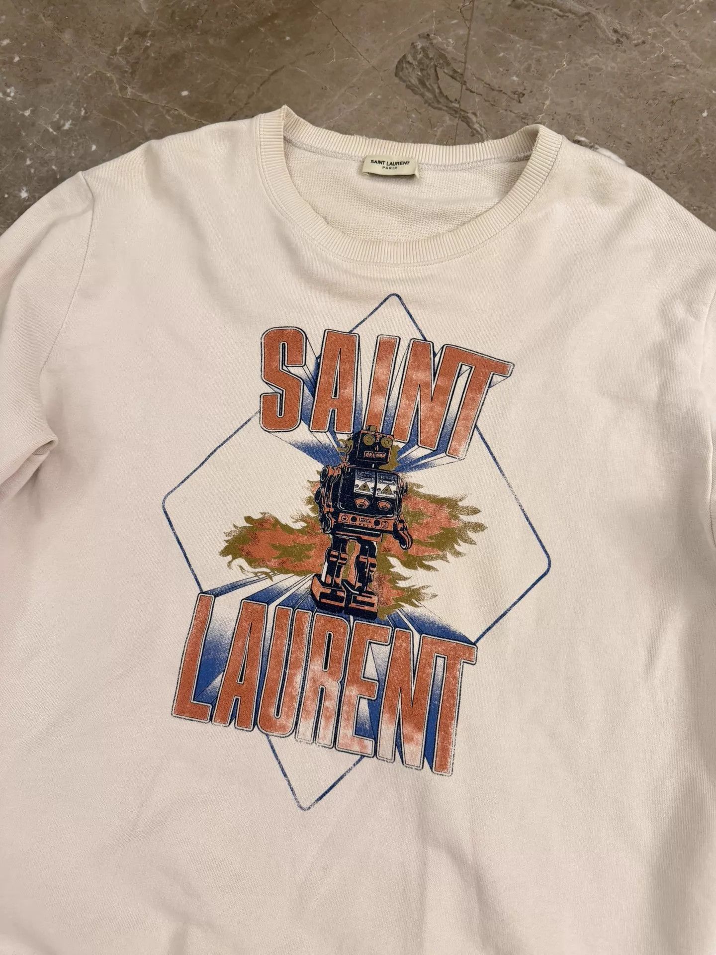 Saint Laurent Paris SLP White Robot Print Logo Hoodie L Near Mint Size US L / EU 52-54 / 3 - 4 Thumbnail