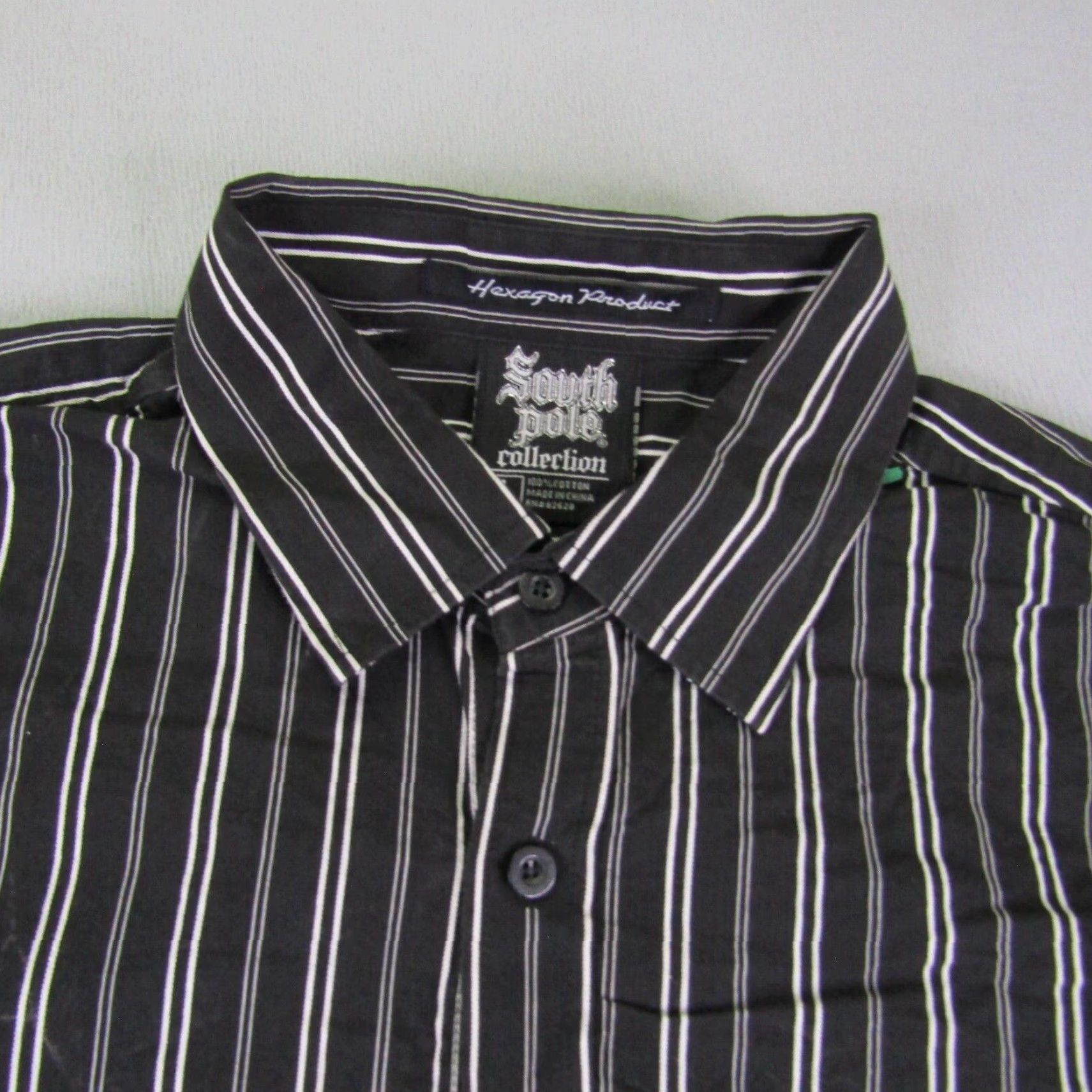 Southpole VINTAGE Southpole Shirt Mens XL Black Collared Button-Up Striped Knit Cotton Hip Hop Classic 90s 00s Mens Size US XL / EU 56 / 4 - 2 Thumbnail