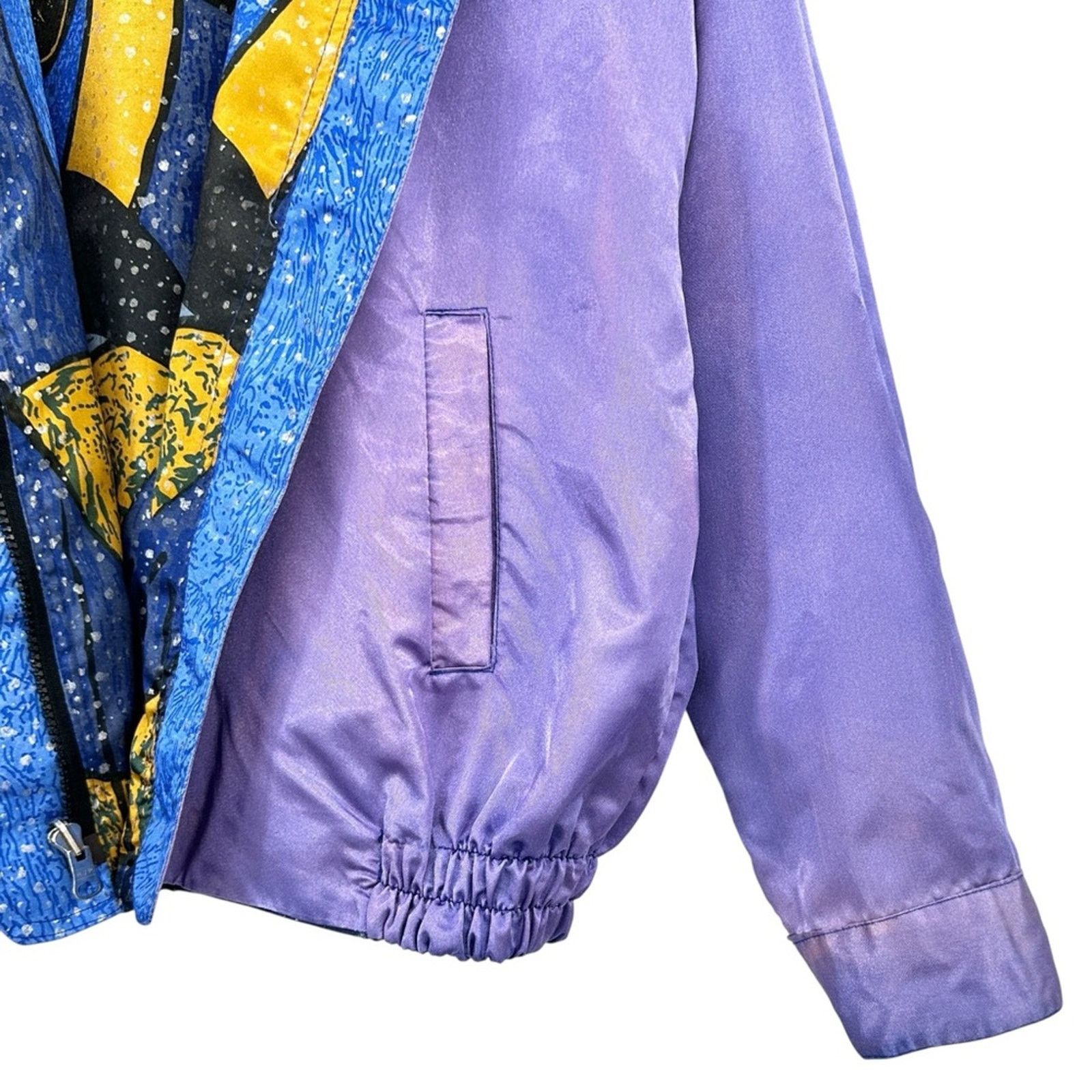 Vintage RARE Vintage Blue Purple Picasso Satin Zip Up Light Jacket Size US L / EU 52-54 / 3 - 9 Thumbnail