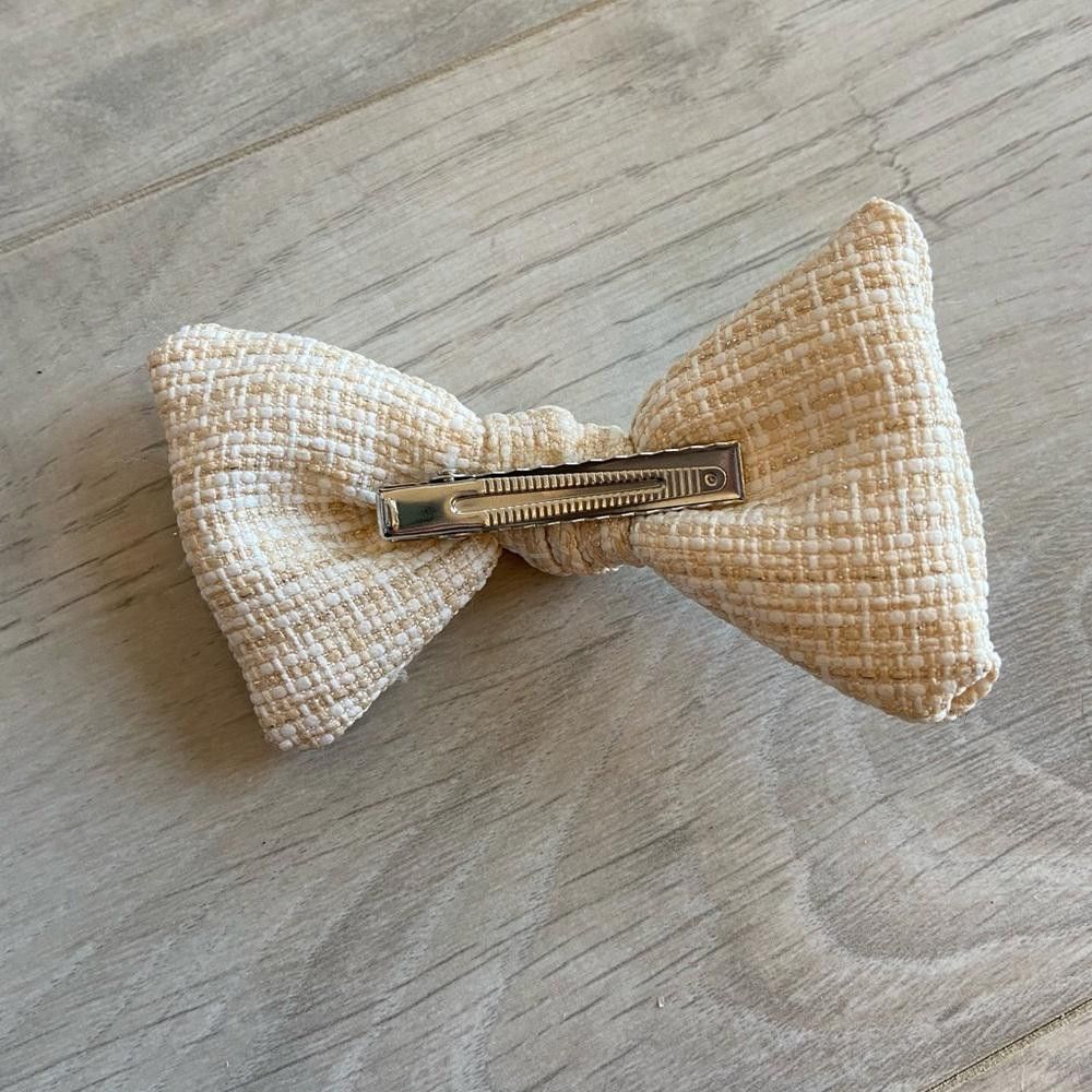 Designer White and Beige Cross Dog Bow with Clip Size ONE SIZE - 3 Thumbnail