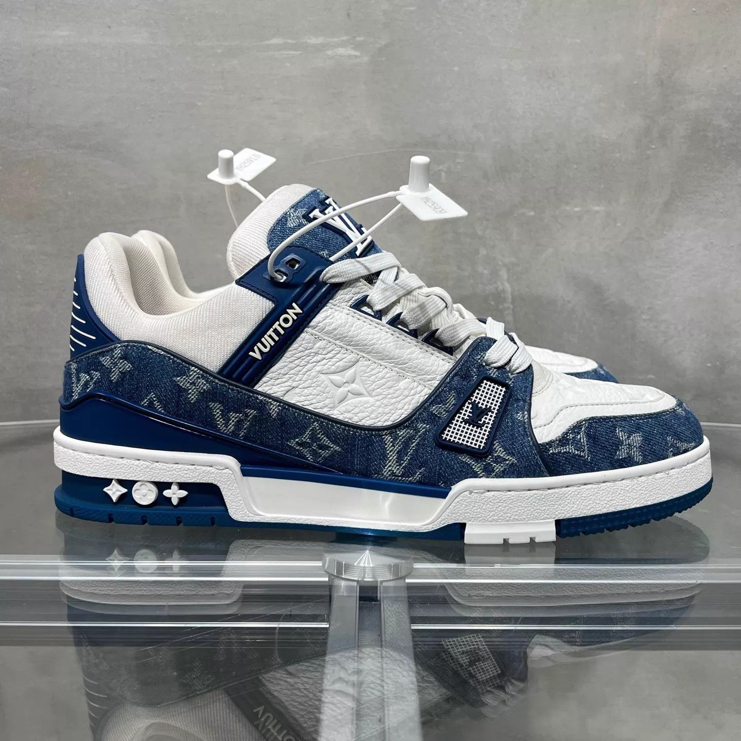 Louis Vuitton LV Trainer White & Blue Denim New w/ Box, Tried On UK9/43 Size US 10 / EU 43 - 4 Thumbnail
