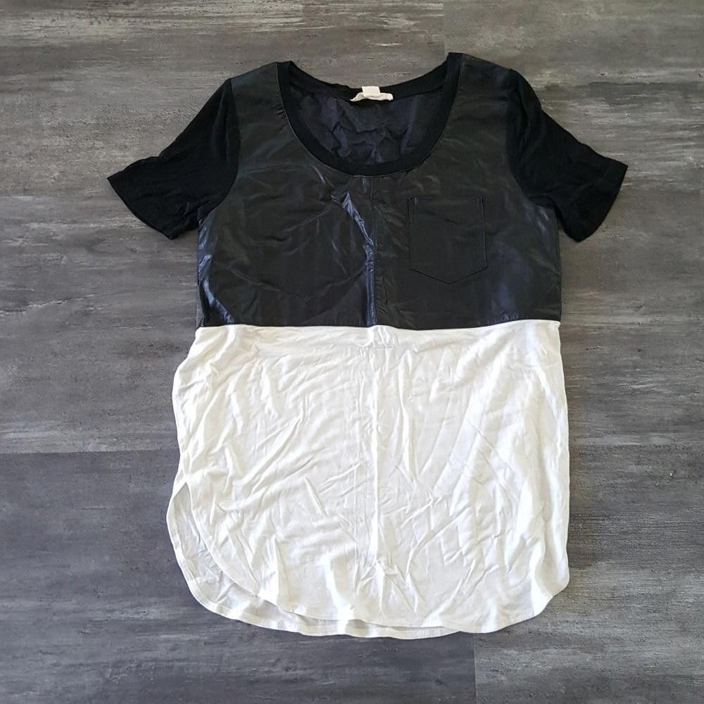 Designer Black Half Faux Leather VJ Short Sleeve Size S / US 4 / IT 40 - 1 Thumbnail