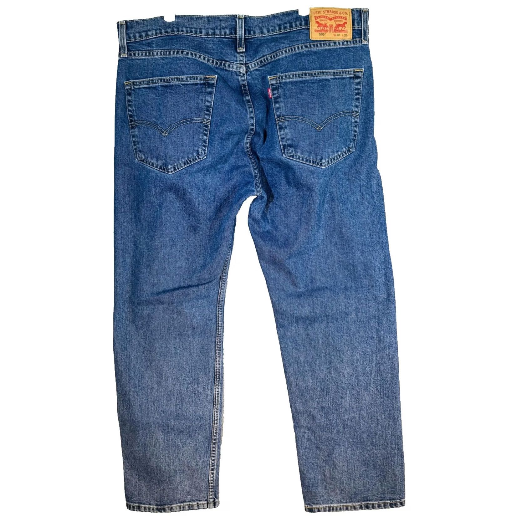 Levi's Levi's 505 Jeans Mens 36x29 Blue Medium Wash Straight Stretch Denim Zip Fly Shirt? Size US 36 / EU 52 - 6 Thumbnail