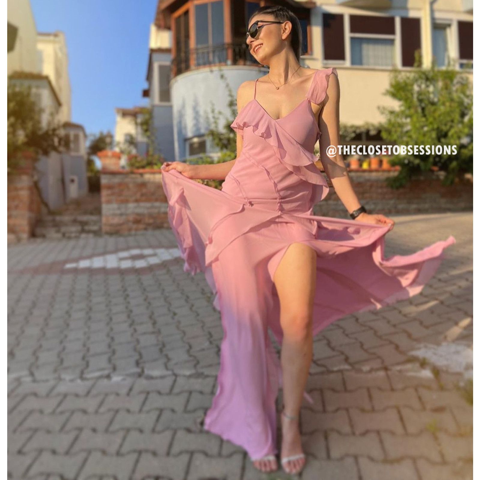 MANGO Asymmetric Ruffle Pink Flowy Maxi Dress NWT (6 & 8)