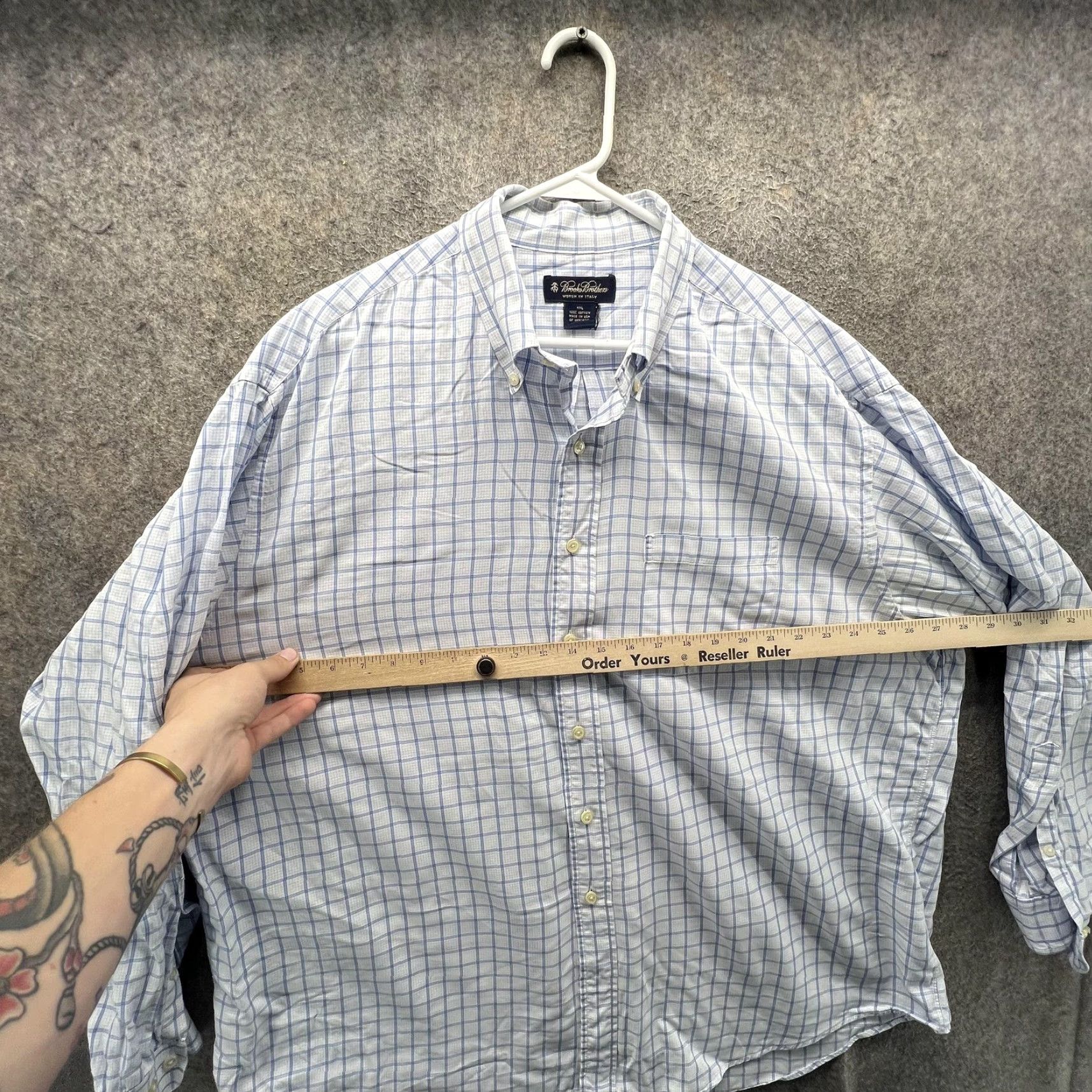 Brooks Brothers Brooks Brothers Dress Shirt Mens 2XL White Blue Check Button-Down USA Classic Shirt Mens 2XL White Check Pattern Button Down Collar Casual Business Size 48R - 4 Thumbnail