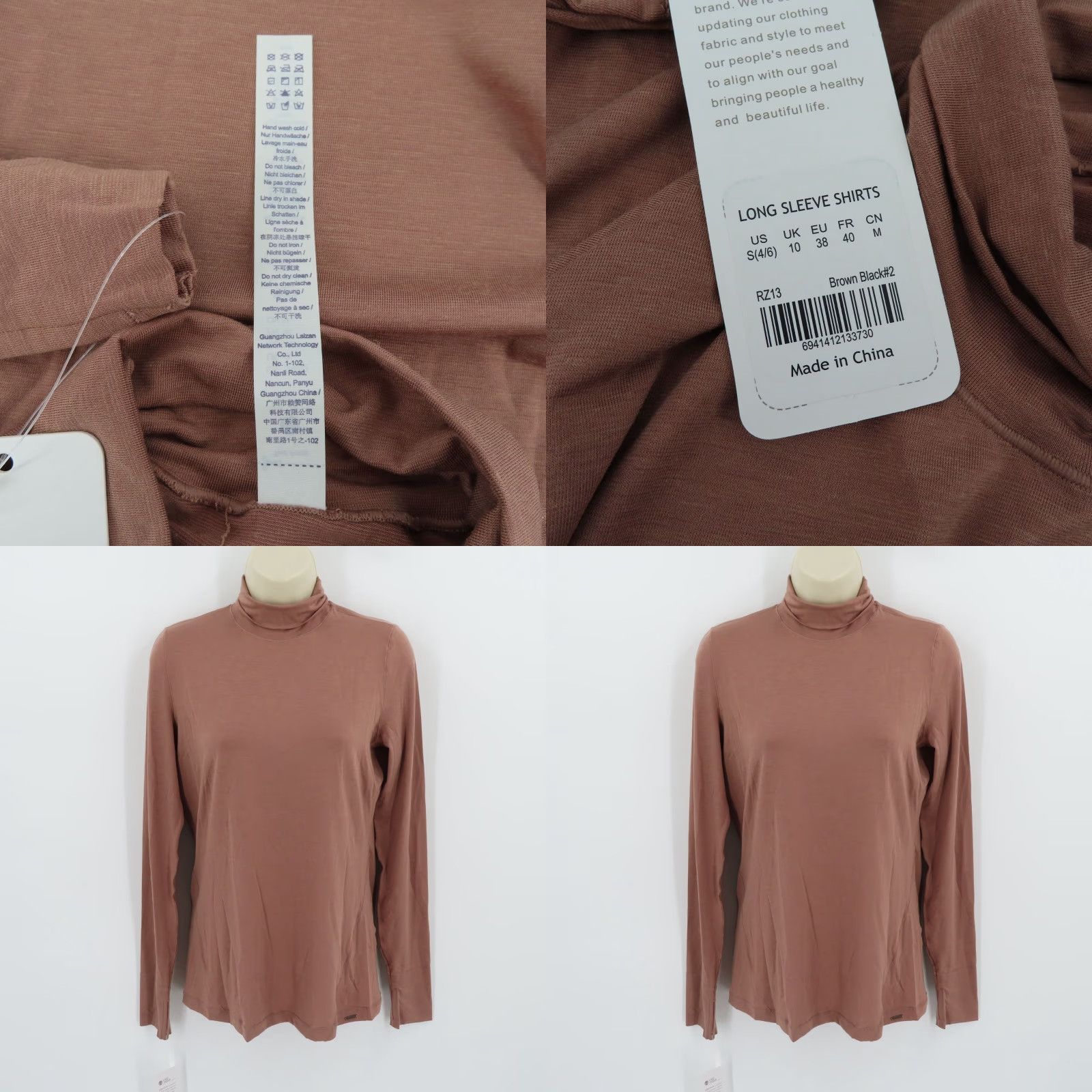 Vintage CRZ Yoga Shirt Long Sleeve Turtleneck Brown Womens Small 4/6 Thumb Holes NEW Size S / US 4 / IT 40 - 8 Thumbnail