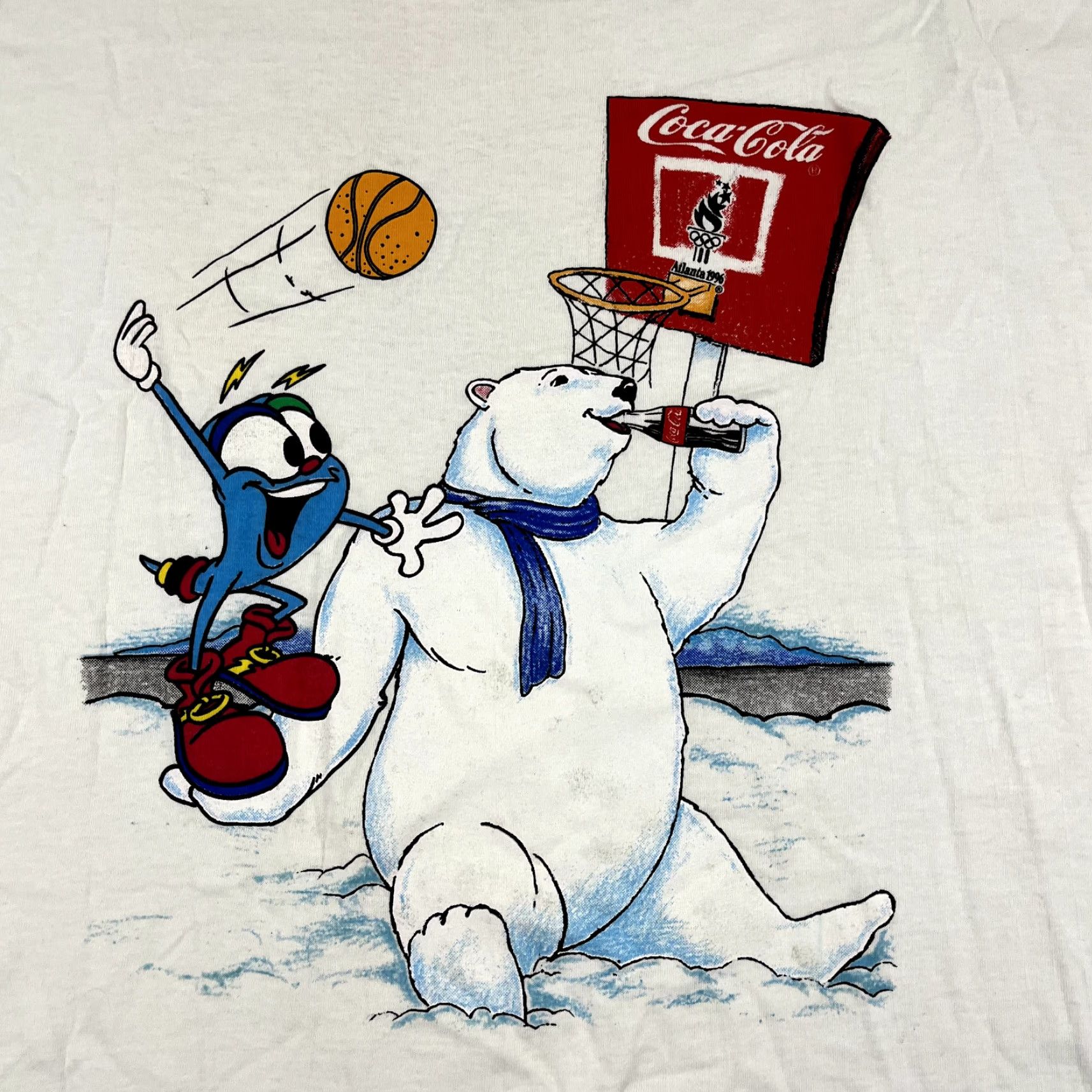Vintage VINTAGE Coca-Cola Shirt Men XL White 1996 Olympics Polar Bear Basketball Graphic Clothing Shirt 90s Mens Size US XL / EU 56 / 4 - 2 Thumbnail