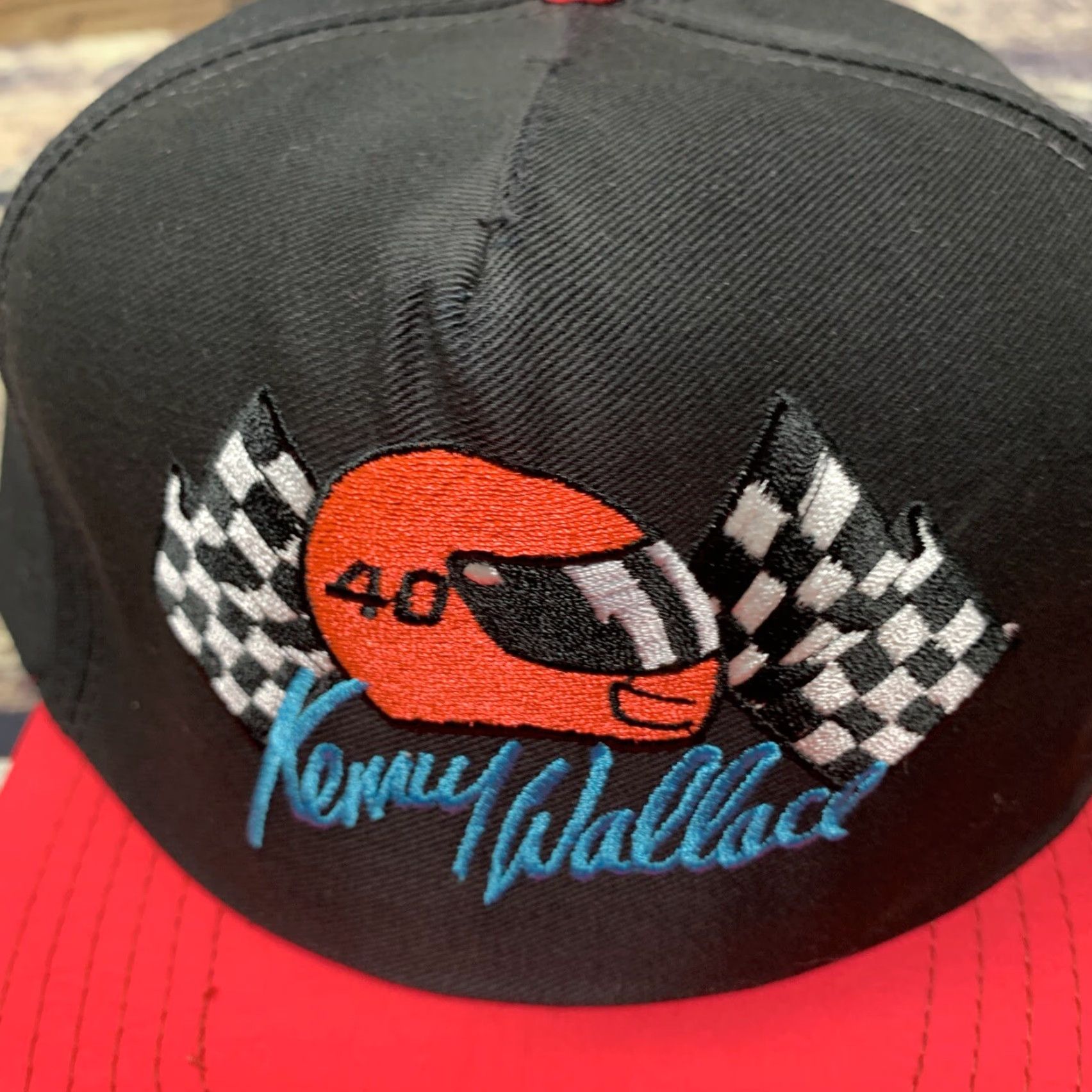 Vintage VINTAGE Kenny Wallace #40 Black Pink Hat Snap Back Cap NASCAR 90’s Made in USA Mens Adjustable White Hat Size ONE SIZE - 2 Thumbnail