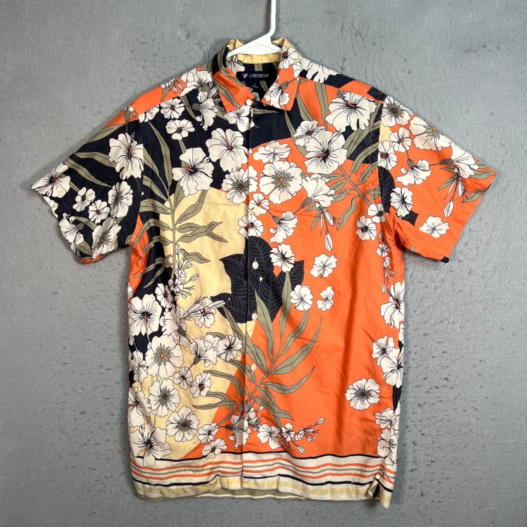 Cremieux Cremieux Mens Small Floral Hawaiian Shirt Orange/Navy Cotton Blend Short Sleeve Shirt Adults Small Floral Hawaiian Theme Pockets Mens Size US S / EU 44-46 / 1 - 2 Thumbnail