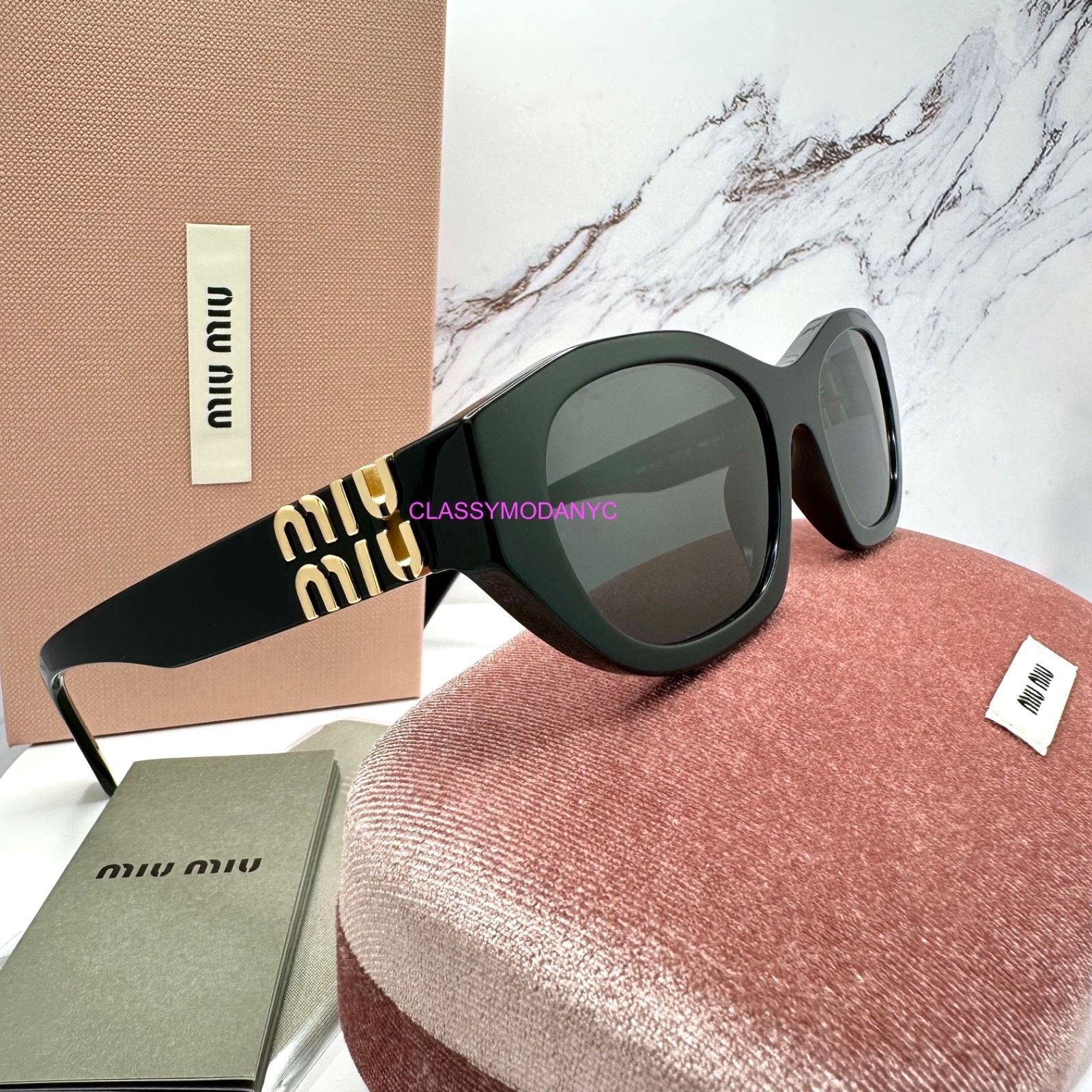 Miu Miu MIU MIU Sunglasses Black Gold Rectangle Cat Eye Authentic Size ONE SIZE - 20 Thumbnail