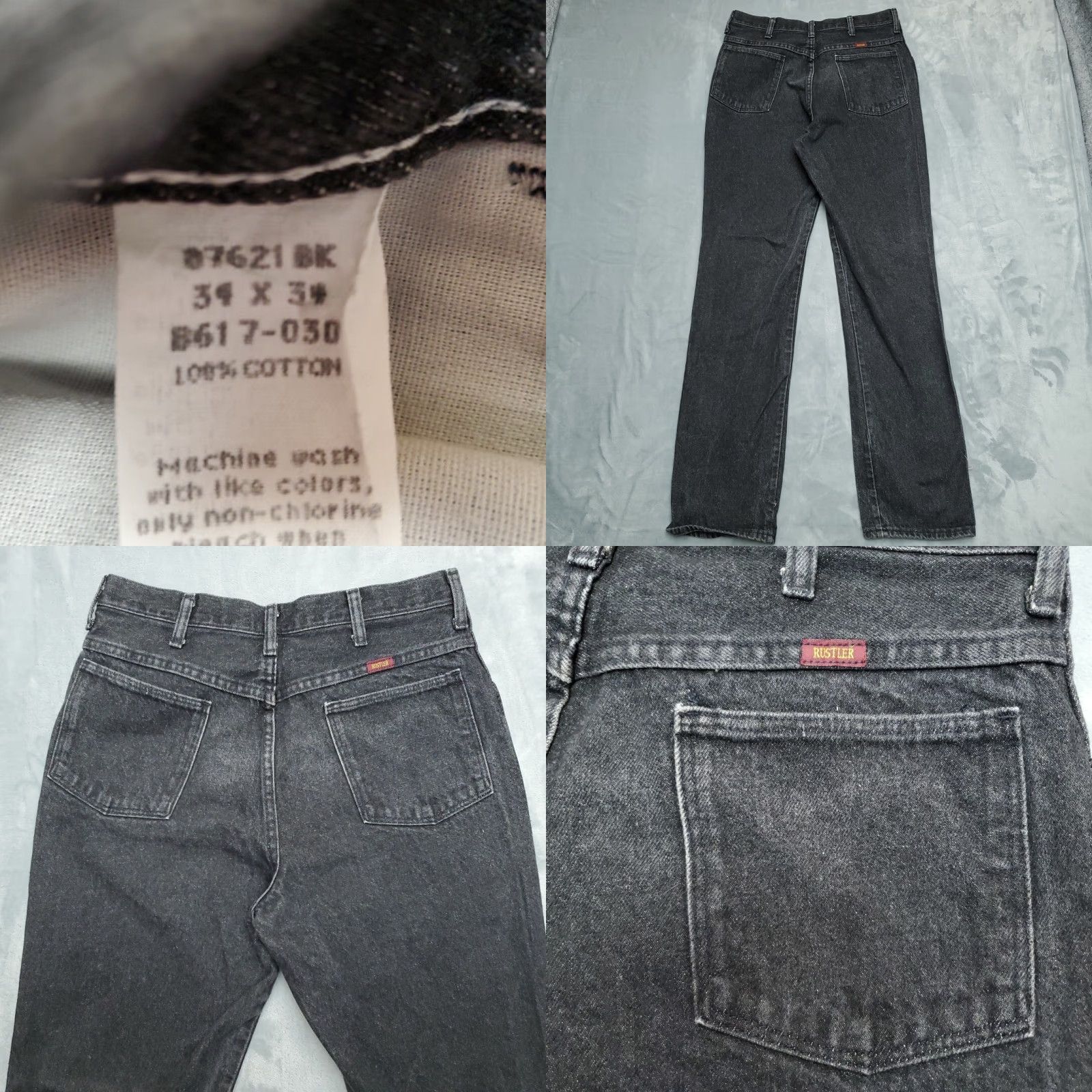 Denime VINTAGE Rustler Jeans Mens 34x34 Black Denim 100% Cotton 90s Y2K Casual Pants Shirt Mens Jeans Black Denim 90s Y2K Rustler Size US 34 / EU 50 - 8 Thumbnail