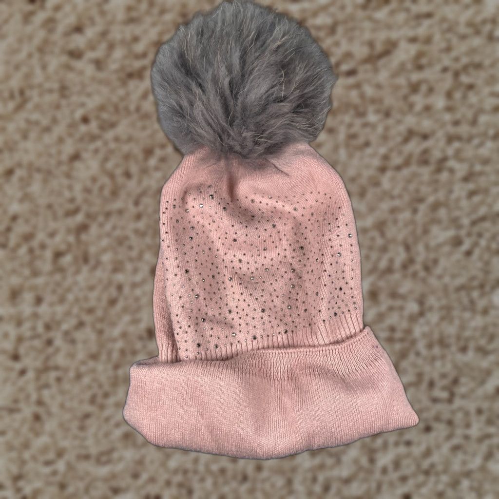 Pinko Beanie Toque Pink Knit 100% Acrylic Embellished Cuff Pom Hat Woman One Size Beanie Pink Rhinestone Logo Womens Size ONE SIZE - 1 Thumbnail