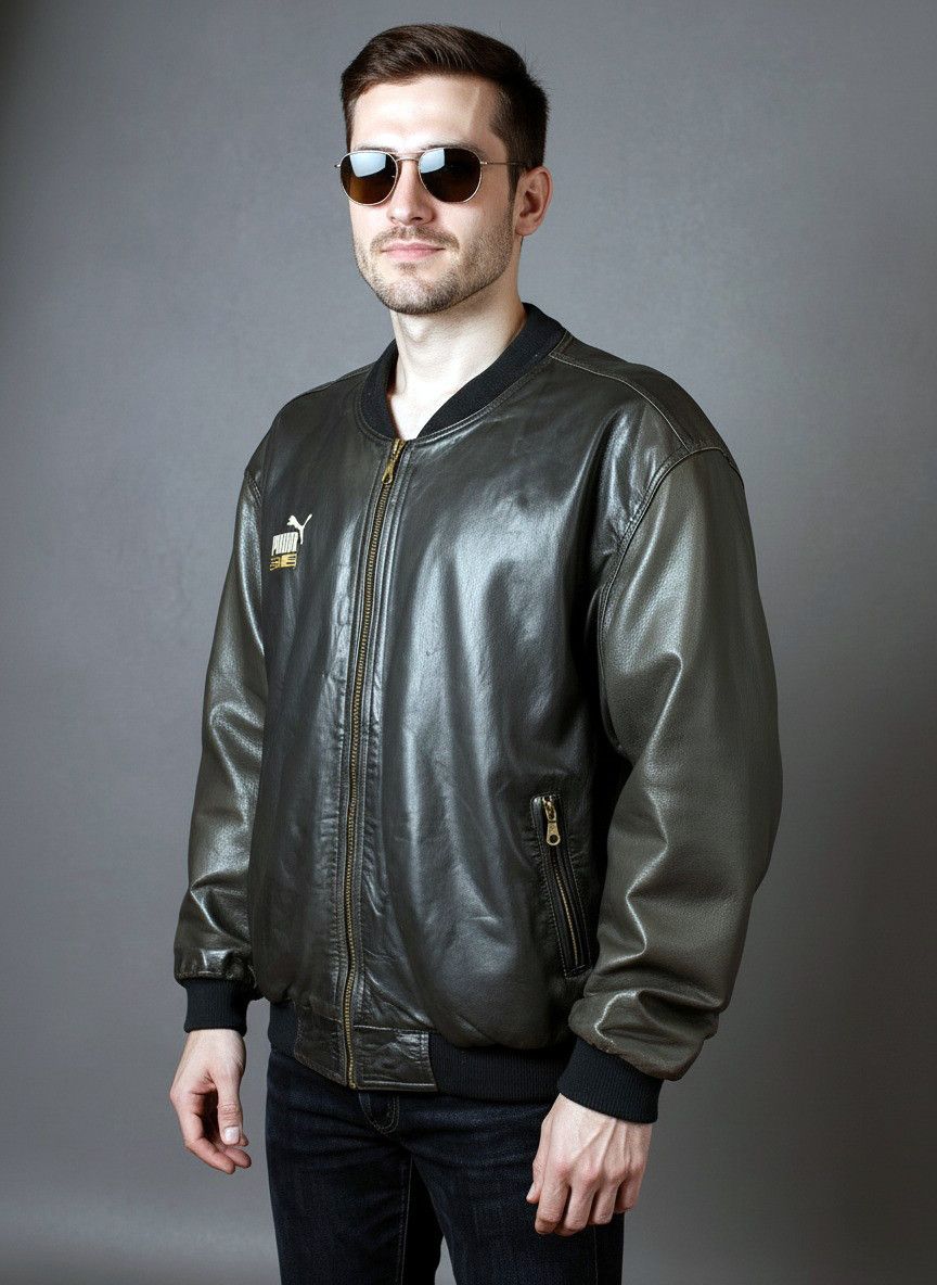 Vintage 80s Puma Leather Bomber Jacket XL