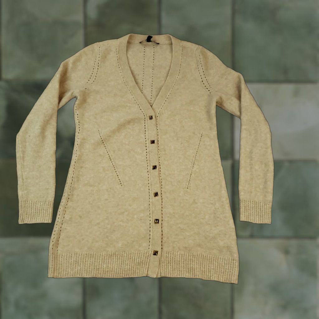 White House Black Market White House Black Market Sweater Womens Large Beige Cardigan Casual Size L / US 10 / IT 46 - 1 Thumbnail