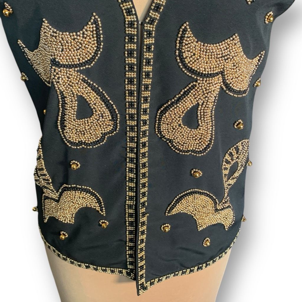 Vintage Vintage Regency Collection Black Gold Embellished Beaded Vne Size L / US 10 / IT 46 - 4 Thumbnail