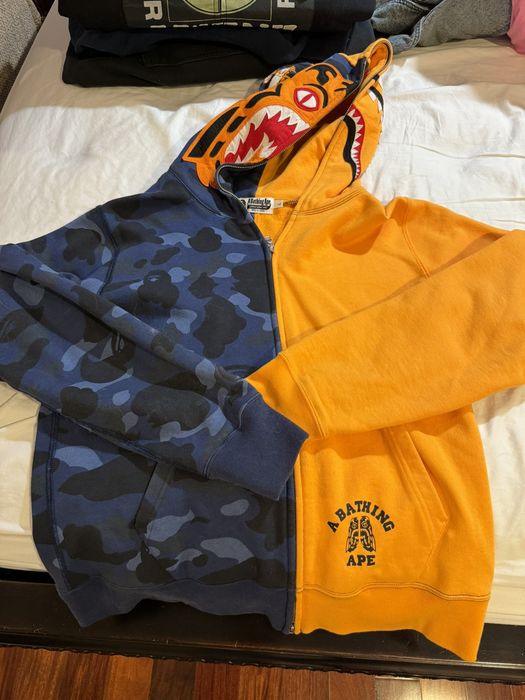 Bape Color Camo Tiger Shark Half Full Zip Hoodie | Grailed