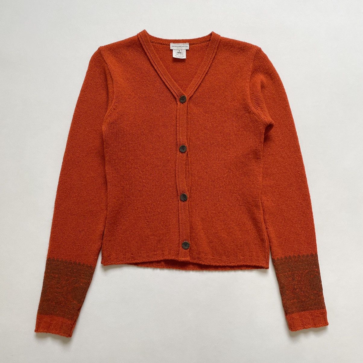 Dries Van Noten Patterned Sleeve Orange Wool Cardigan Size S / US 4 / IT 40 - 2 Thumbnail