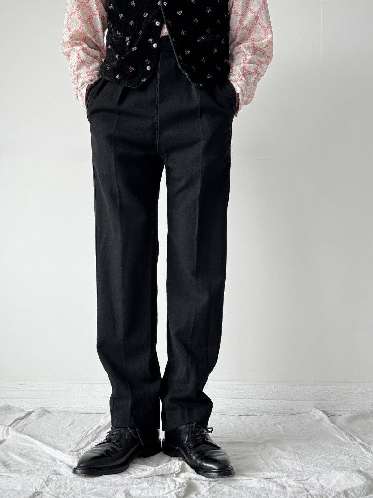 Vintage Vintage 1950s European Tuxedo Suspenders Wool Trousers Size US 32 / EU 48 - 1 Thumbnail