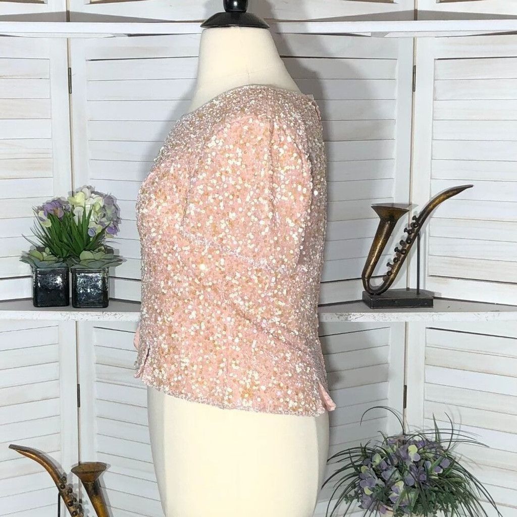Vintage beaded sequined silk shiny pink blouse cocktail Sz XL Size XL / US 12-14 / IT 48-50 - 4 Thumbnail