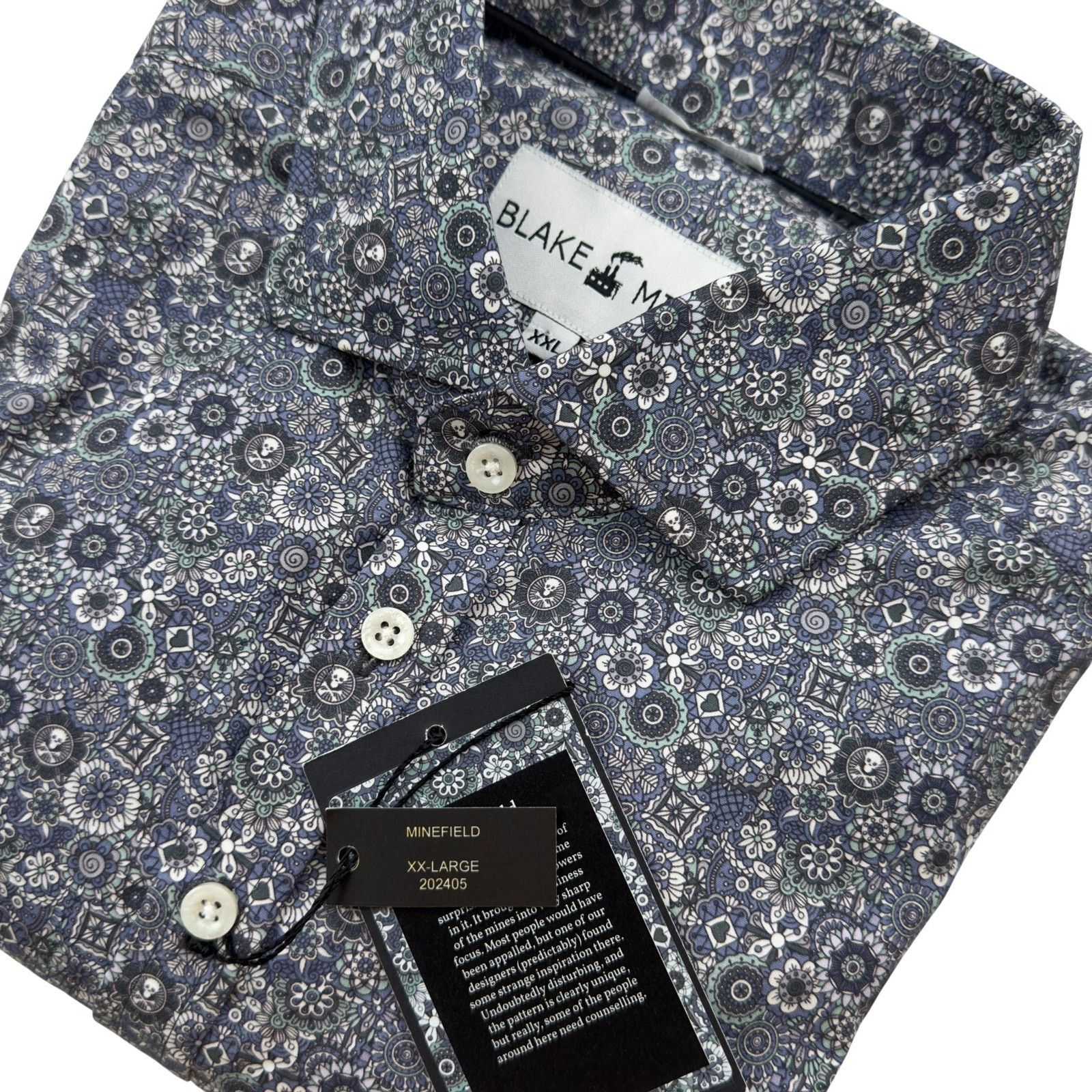 Other Blake Mill Blue Floral SKULLS Cotton Button Down Shirt NWT Size US XXL / EU 58 / 5 - 1 Thumbnail