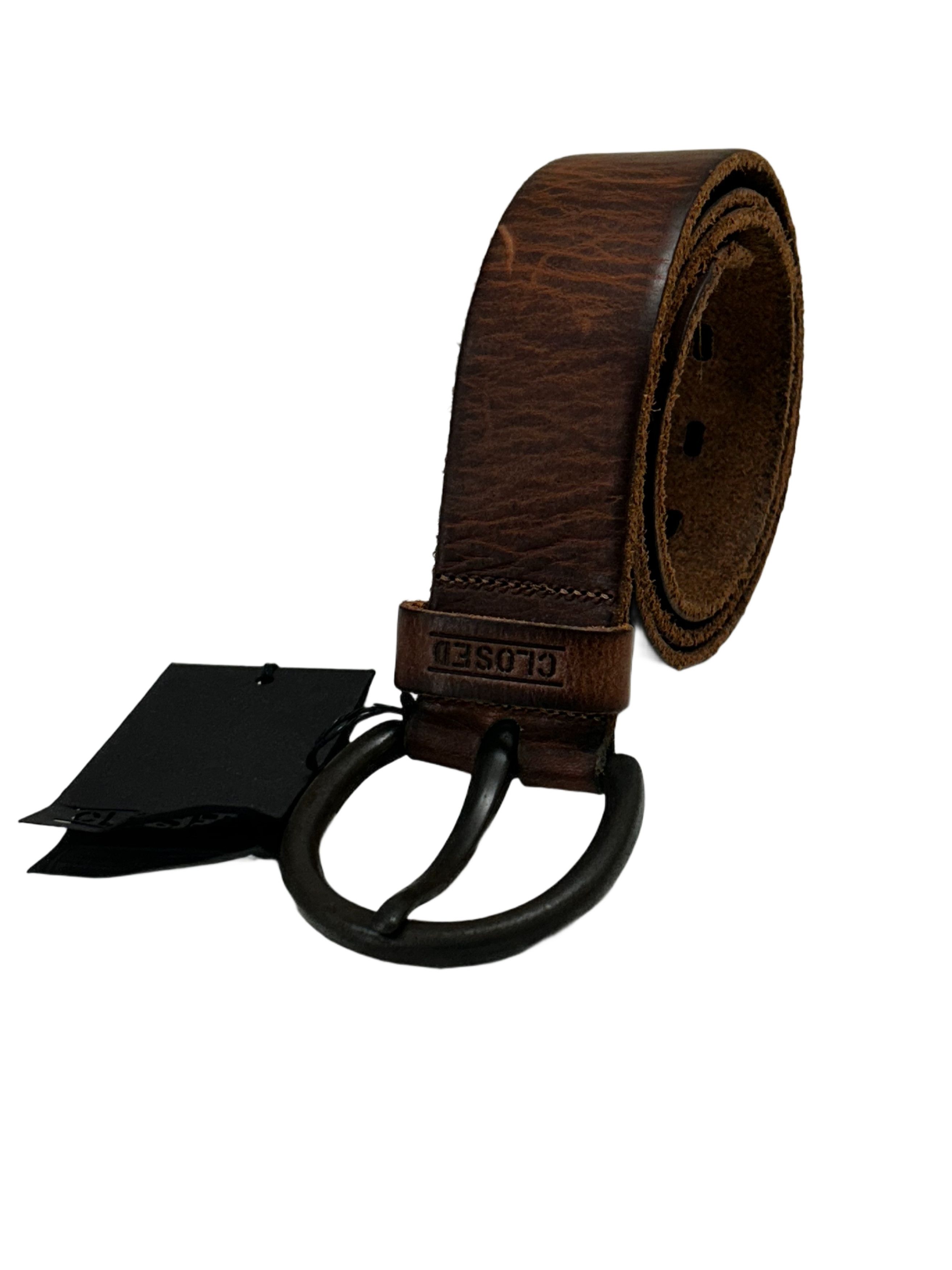 CLOSED Closed Brown distressed Leather Oval Notch Buckle Belt Size 32 - 1 Thumbnail