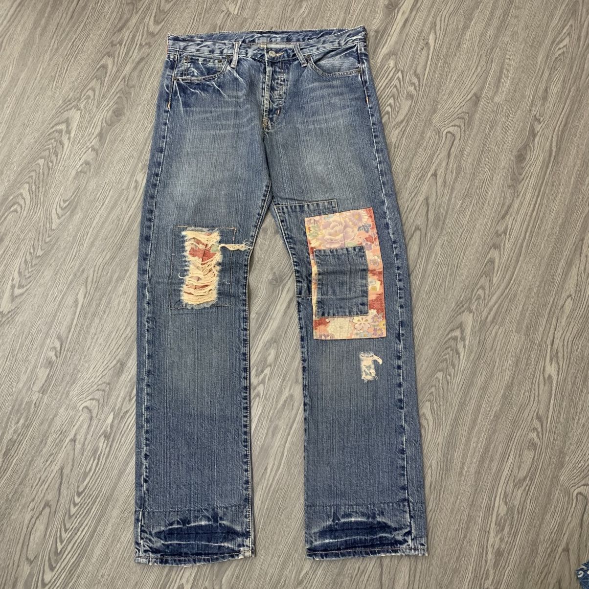 Takeo Kikuchi 🇯🇵Vintage'90s TAKEO KIKUCHI Distressed Patchwork Pant🇯🇵 Size US 35 - 1 Thumbnail