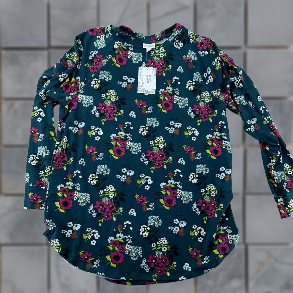 Vintage LuLaRoe Erin Shirt Womens XL Green Floral Long Sleeve Tunic Crew Neck Size XL / US 12-14 / IT 48-50 - 1 Thumbnail
