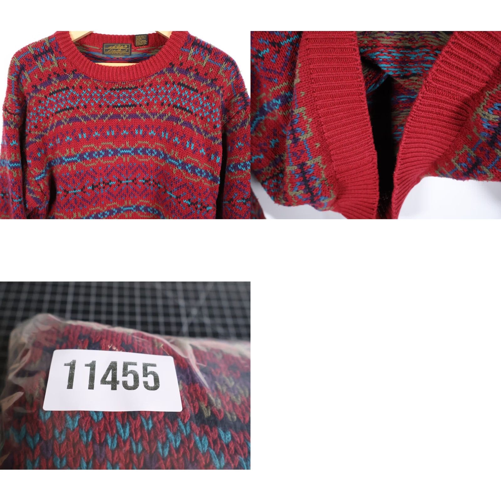 Eddie Bauer VINTAGE Eddie Bauer Sweater Men's Large Dark Red Fair Isle Geometric Cotton Knit VTG Size US L / EU 52-54 / 3 - 9 Thumbnail