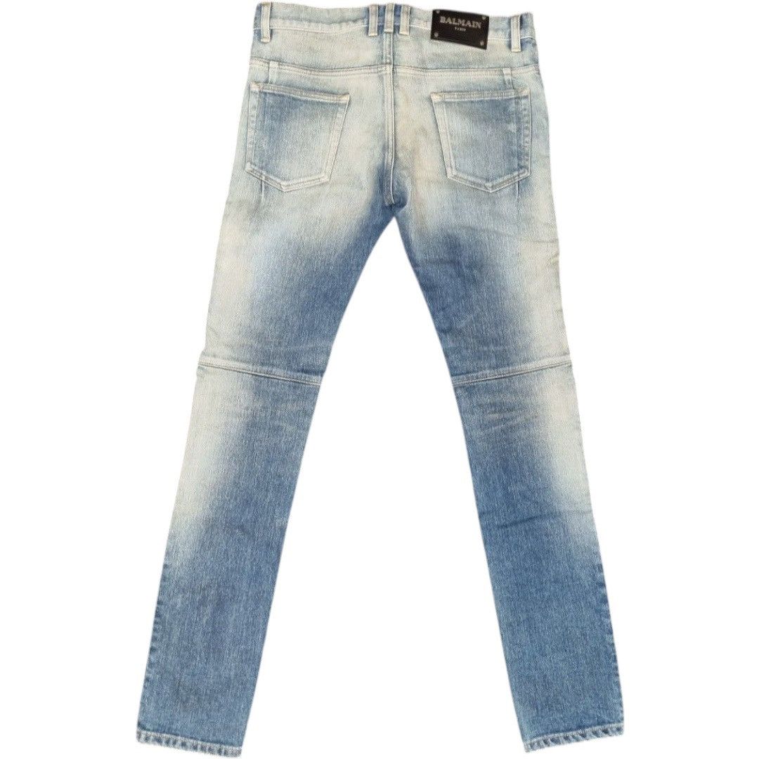 Balmain SS18 BALMAIN Paris Light Wash Distressed Biker Jeans Size US 33 - 2 Thumbnail