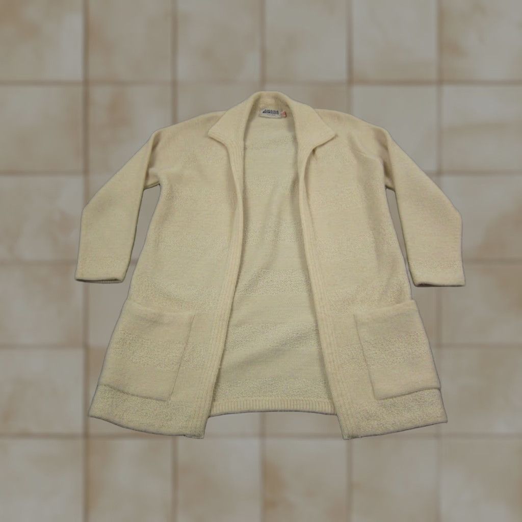 Vintage Amana Woolen Mills Open Cardigan Womens 42 L Ivory Wool Knit Sweater Cardigan Women Large Open Holly 42 L Cotton? Size L / US 10 / IT 46 - 1 Thumbnail