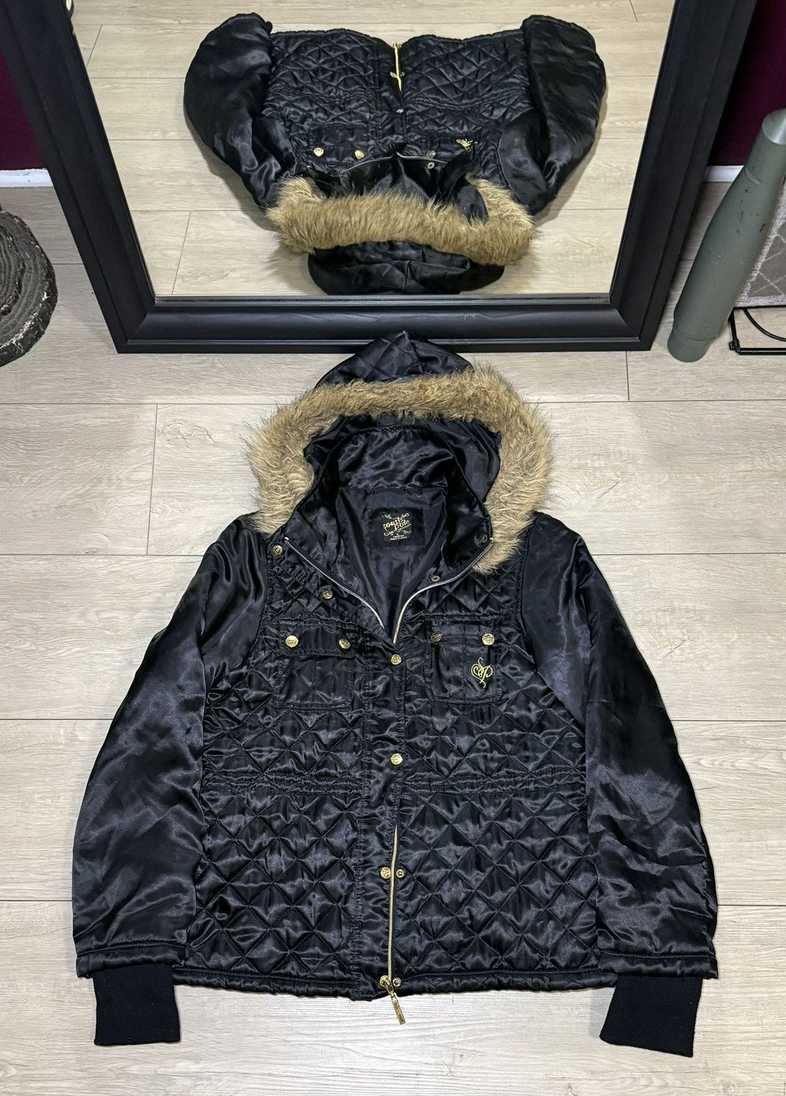 Southpole Y2K 2000s Women’s Southpole Quilted Puffer With Hood & Gold Size L / US 10 / IT 46 - 1 Thumbnail