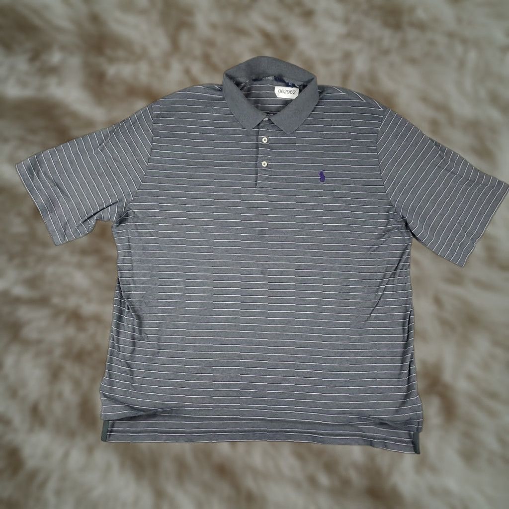 Ralph Lauren VINTAGE Ralph Lauren Polo Shirt Mens XL Gray Striped Pony Casual Short Sleeve Size US XL / EU 56 / 4 - 1 Thumbnail