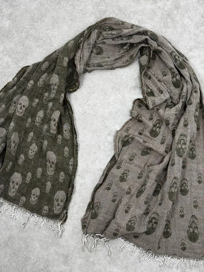 Alexander McQueen Alexander McQueen Grey & Green Deadskull Scarf Size ONE SIZE - 2 Thumbnail