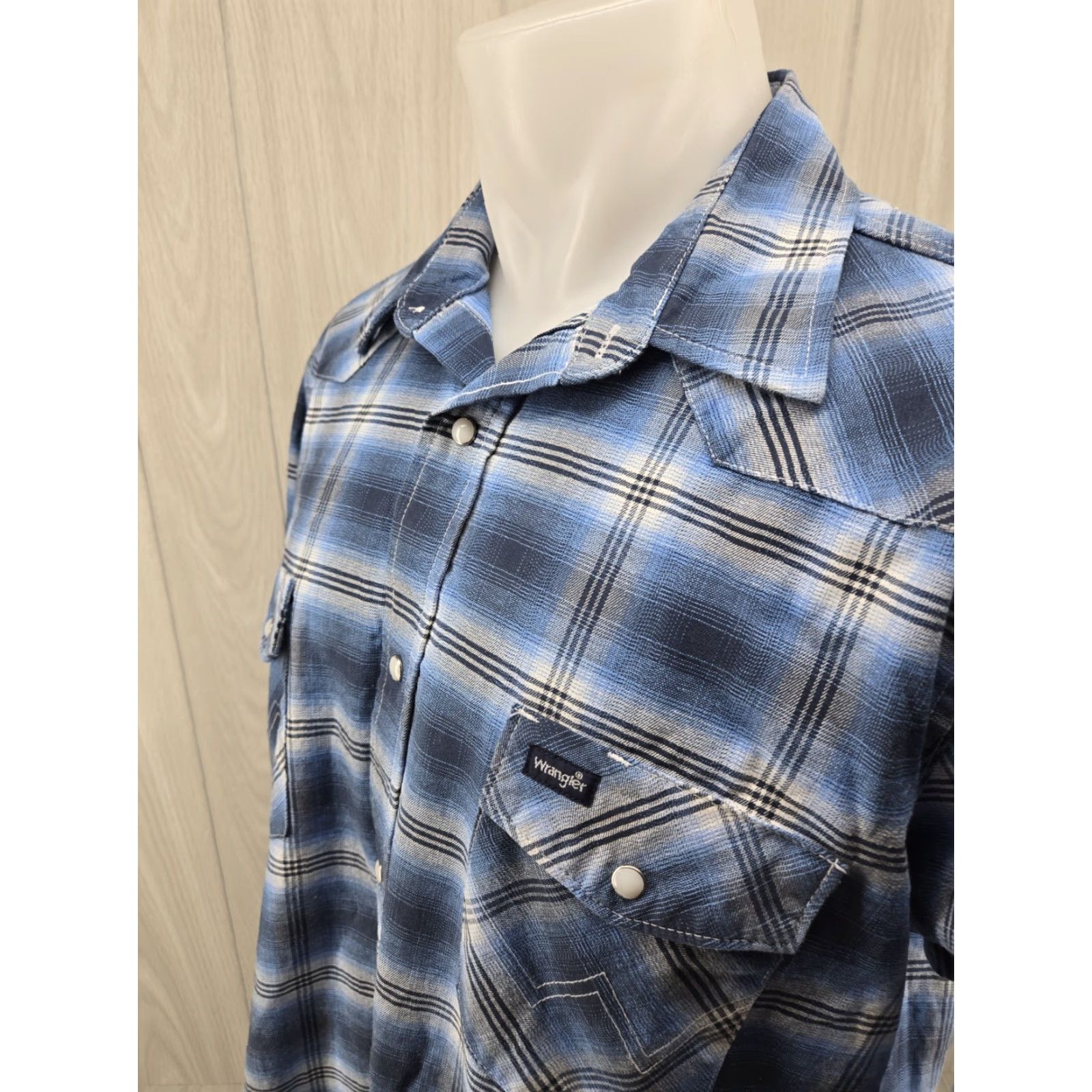 Wrangler Wrangler Button-Up Shirt Blue Plaid Pearl Snap Western 2XT Men's Long Sleeve Casual Size US XXL / EU 58 / 5 - 4 Thumbnail