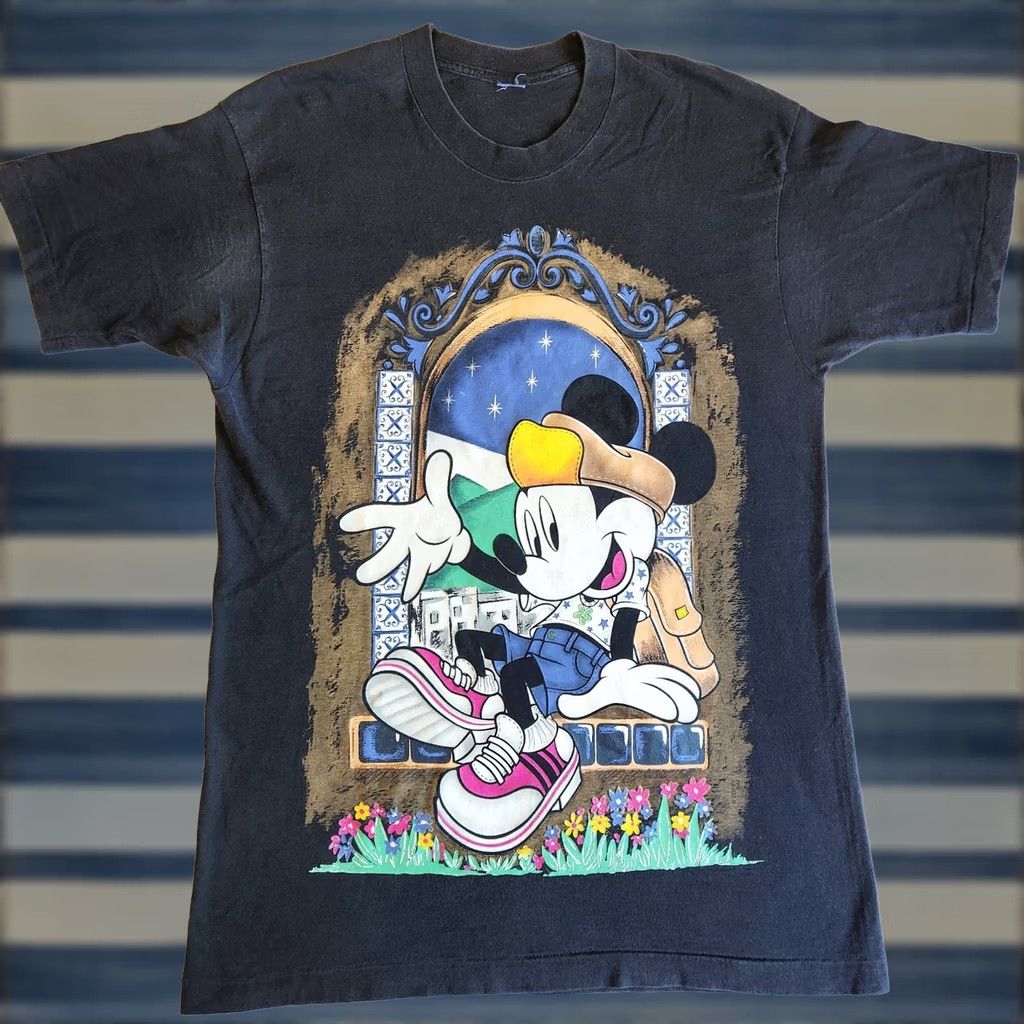 Disney VINTAGE Disney Mickey Mouse Jerry Leigh 2XL Graphic T-Shirt Black Short Sleeve Crew Neck Men 90s Cartoon USA Size US XXL / EU 58 / 5 - 1 Thumbnail