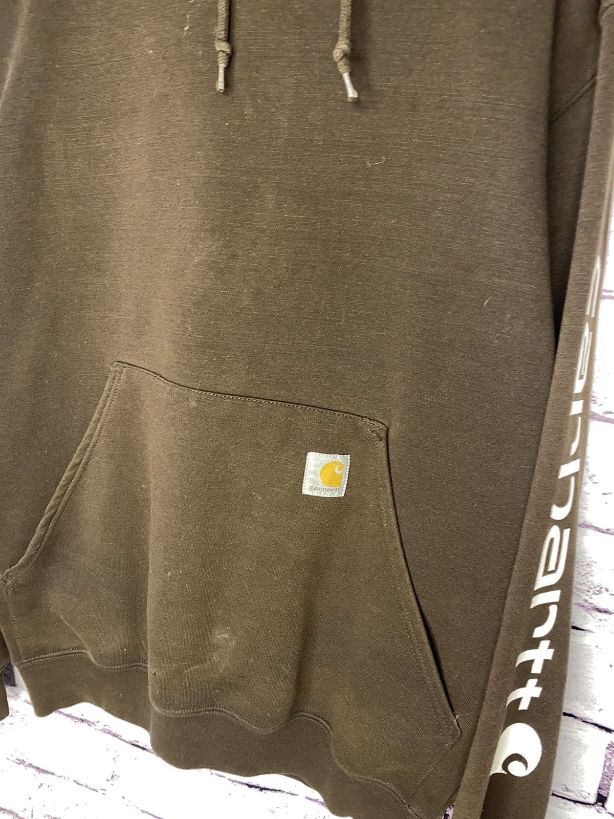 Carhartt Men's brown Carhartt overprint logo hoodie distressed Size US S / EU 44-46 / 1 - 2 Thumbnail