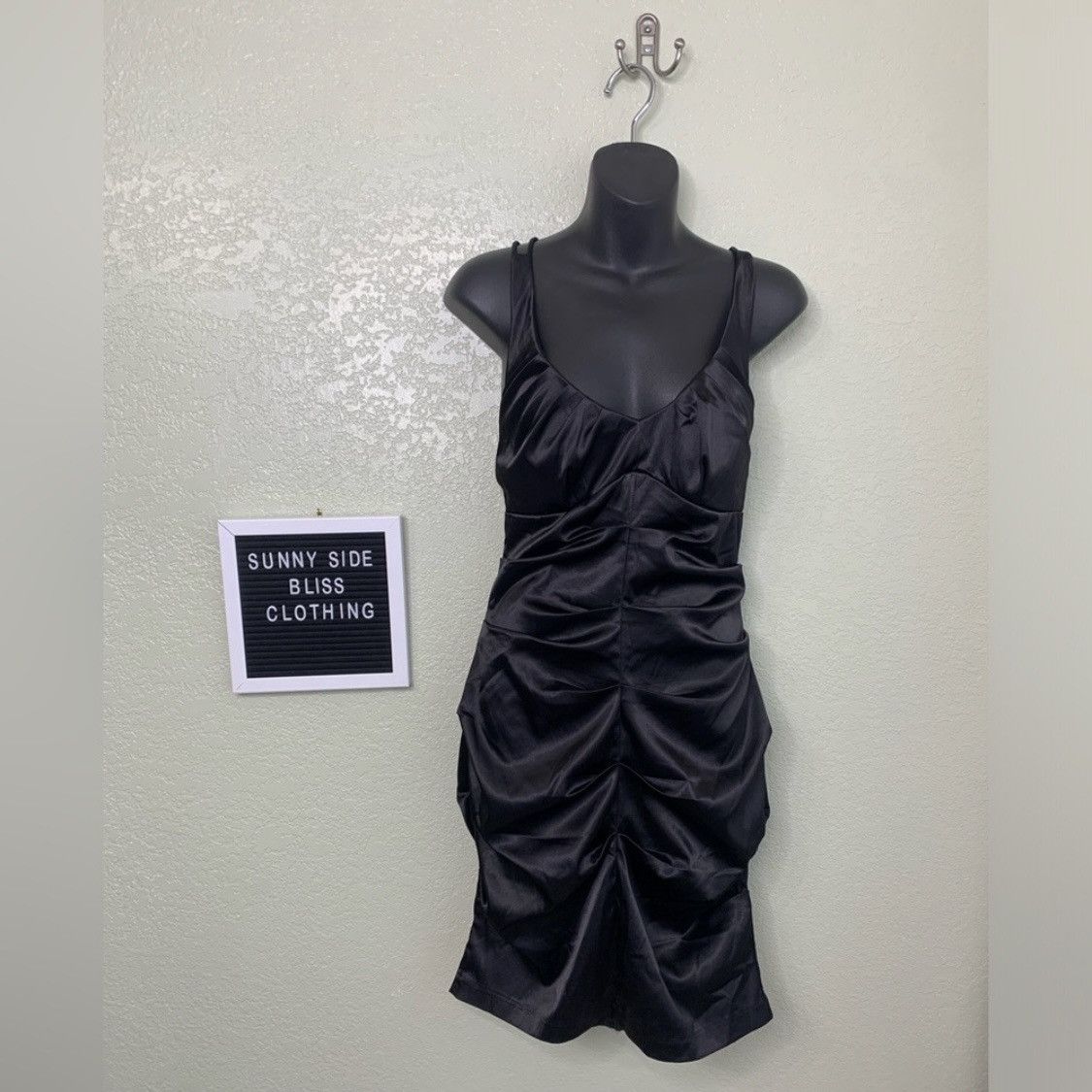 Other Ruby Rox Black Ruched Satin Bodycon Mini Dress Size 9 Size M / US 6-8 / IT 42-44 - 1 Thumbnail