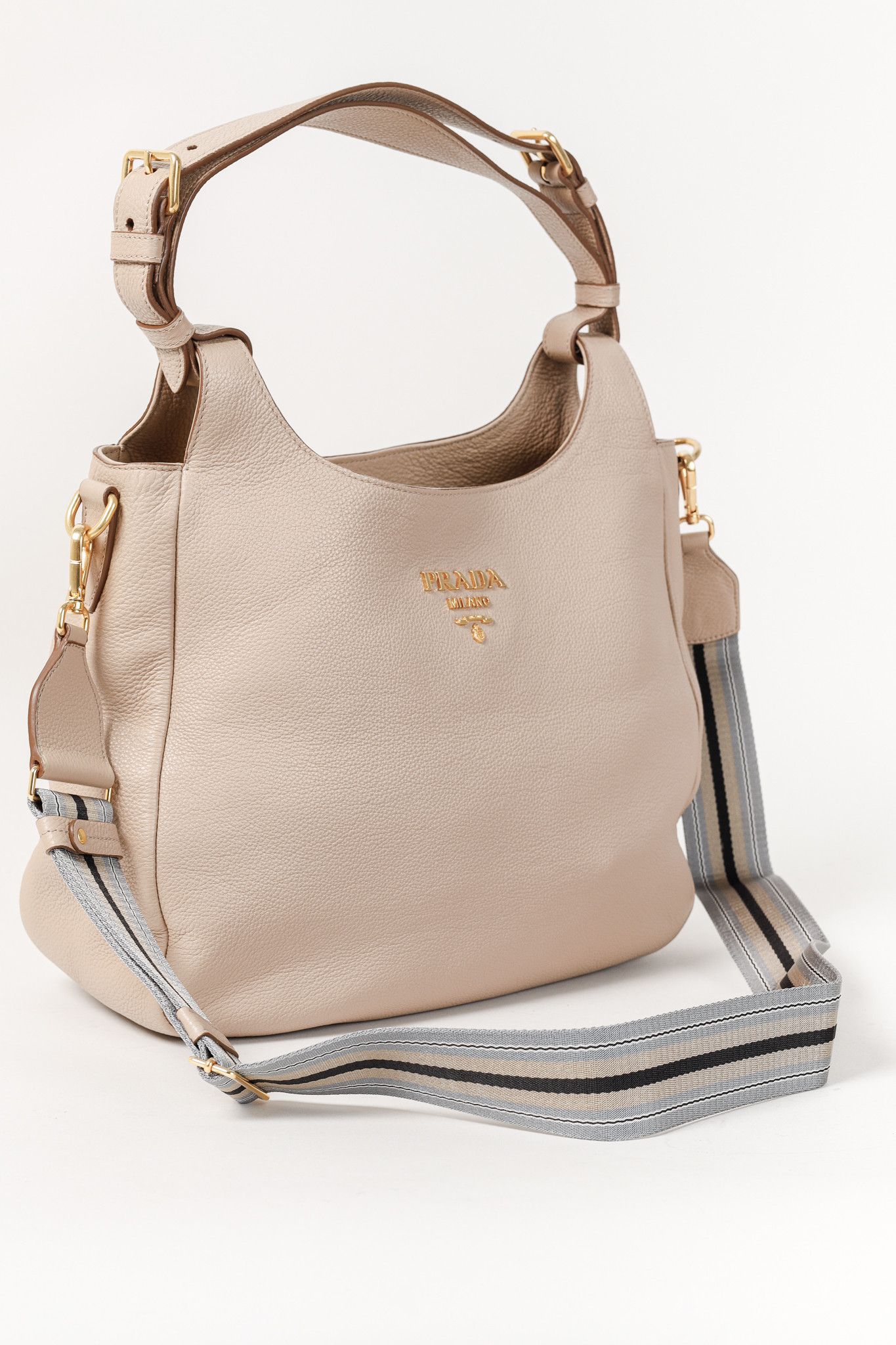 Prada Prada Cammeo Vitello Daino Striped-Crossbody-Strap Hobo Size ONE SIZE - 7 Thumbnail