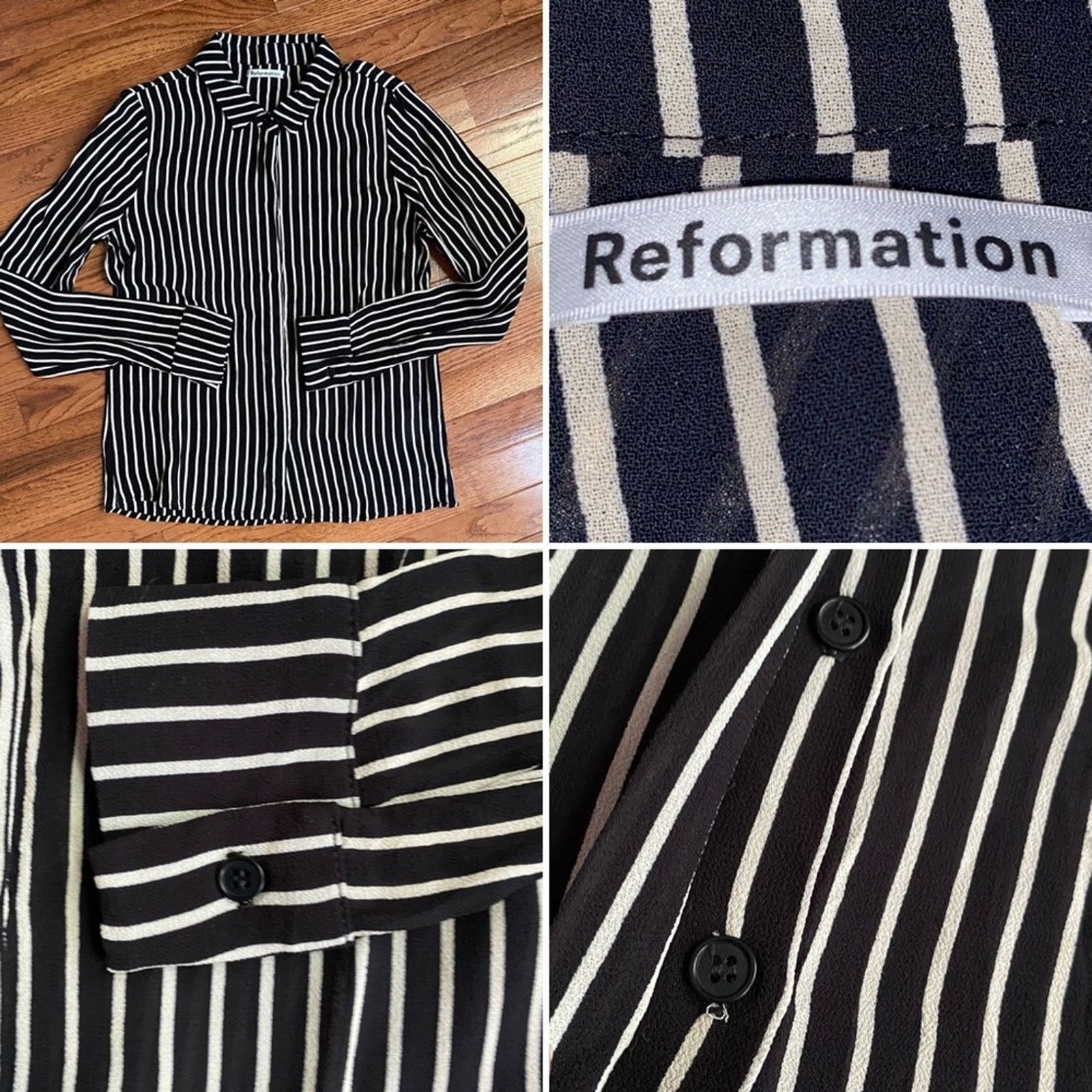 Reformation Reformation Arlington Sheer Striped Blouse Black White S Size S / US 4 / IT 40 - 1 Thumbnail