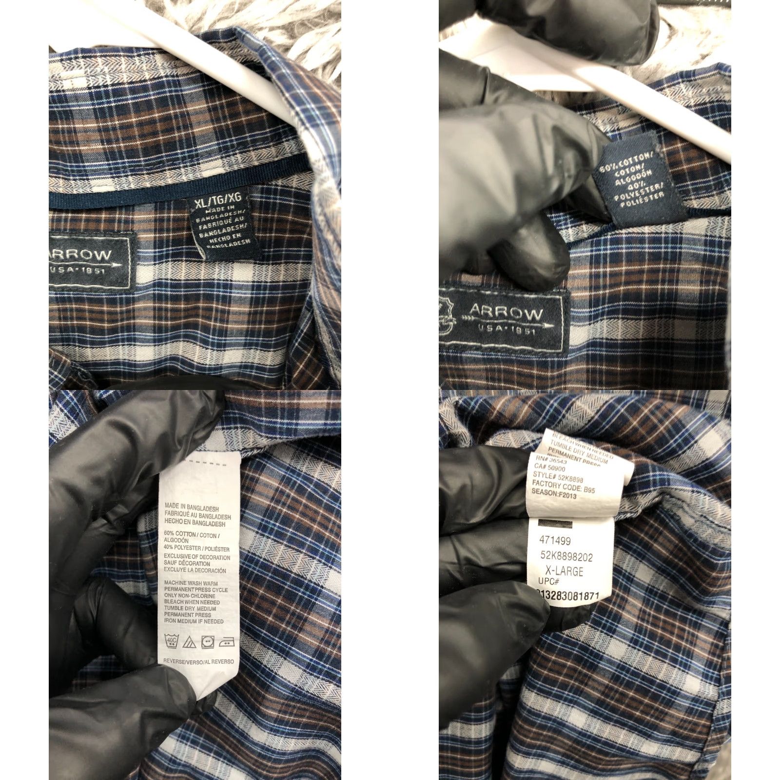 Arrow Arrow Shirt XL Mens Long Sleeve Button-Down Plaid Multicolor Collar Classic Modern Button Up Shirt Size US XL / EU 56 / 4 - 8 Thumbnail