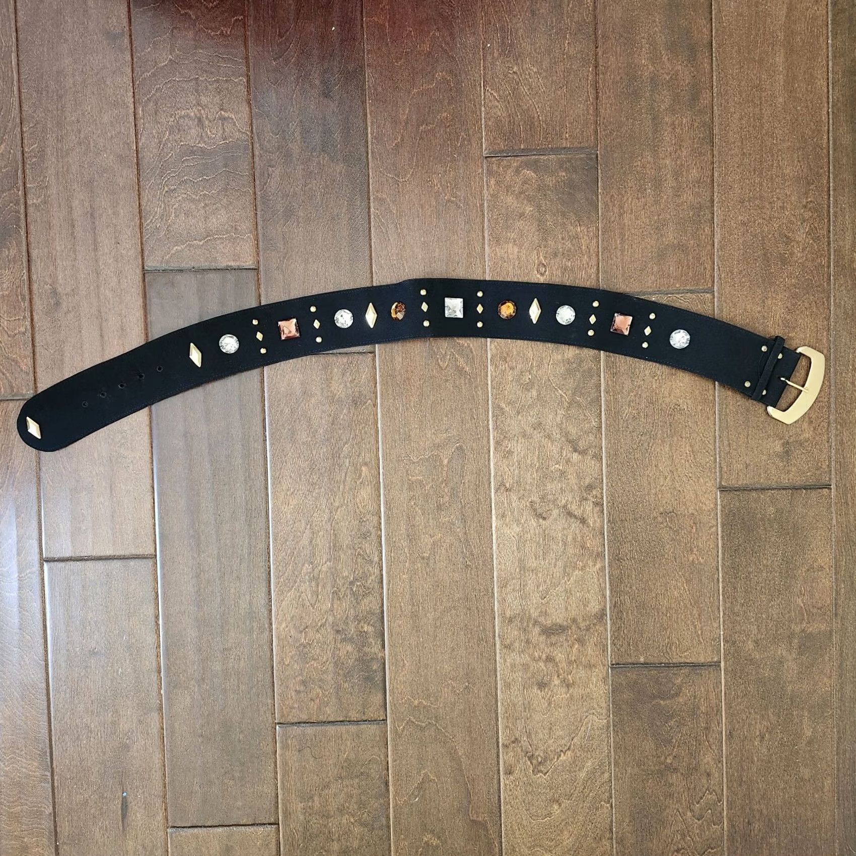 Vintage Women's Black Rhinestones Belt - Size 6 Belt Womens Black Rhinestone Accent Festival Hipster Classic 6 Size ONE SIZE - 3 Thumbnail