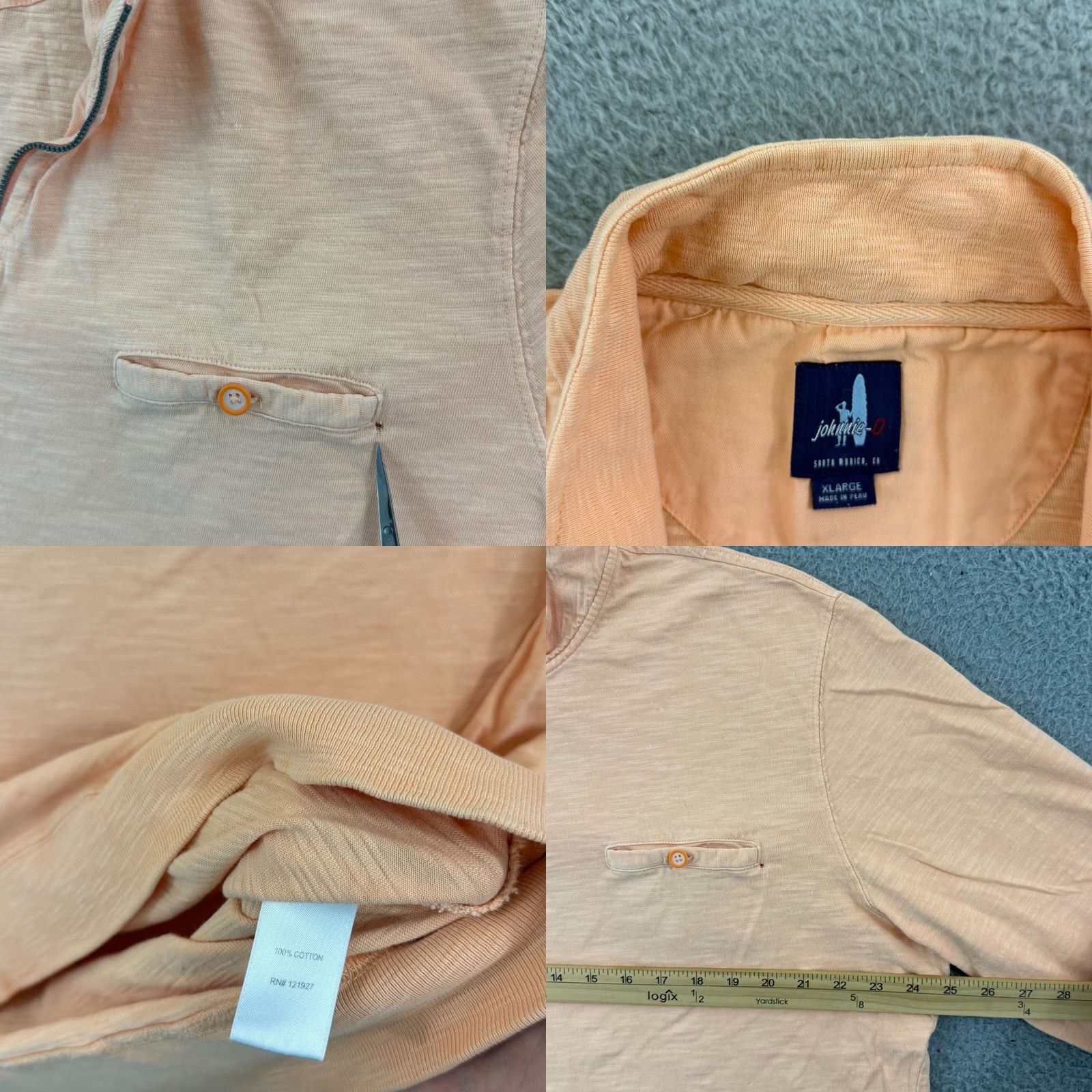 johnnie-O johnnie-O Shirt Mens XL Peach Long Sleeve 1/4 Zip Pocket Surf Pullover Preppy Size US XL / EU 56 / 4 - 8 Thumbnail