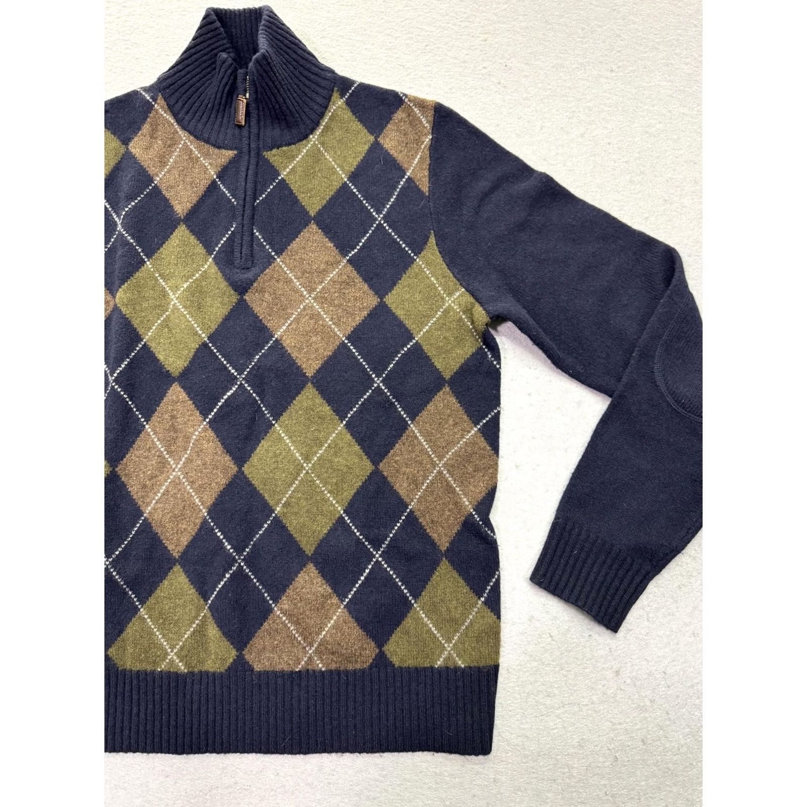 J.Crew J Crew Mens Medium Navy Argyle Lambswool Quarter Zip Pullover Sweater Size US M / EU 48-50 / 2 - 2 Thumbnail