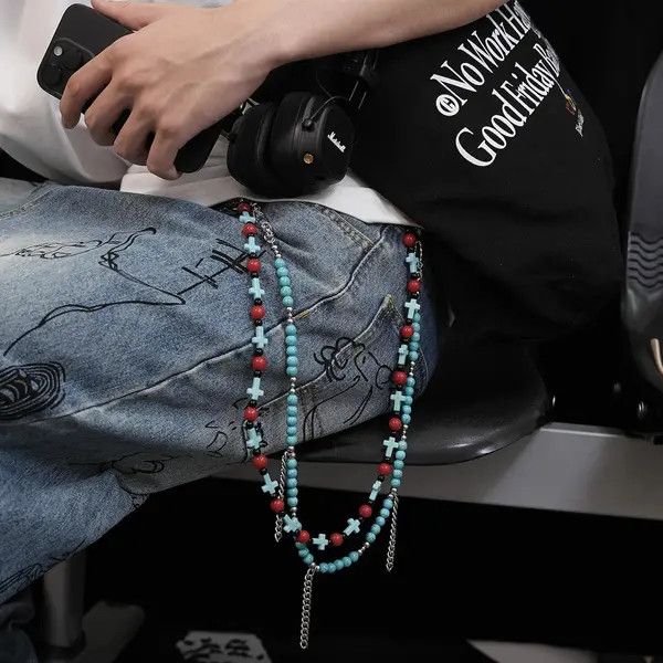 Other Turquoise Bead Pants Chain – Cross & Tassel Detail Size ONE SIZE - 2 Thumbnail
