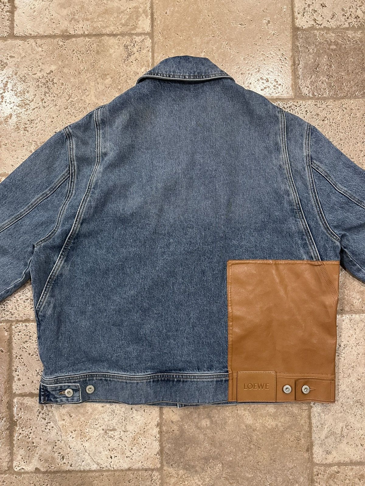 Loewe Loewe Leather Panelled Patch Logo Blue Denim Jacket Size US L / EU 52-54 / 3 - 11 Thumbnail