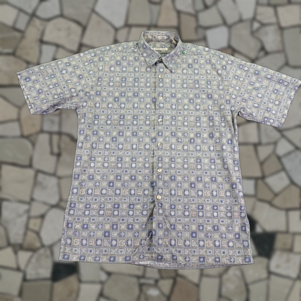Vintage VINTAGE Burma Bibas Shirt Mens Medium Gray Geometric Button-Up 90s Cotton Lawn Short Sleeve Collared Mens Size US M / EU 48-50 / 2 - 1 Thumbnail